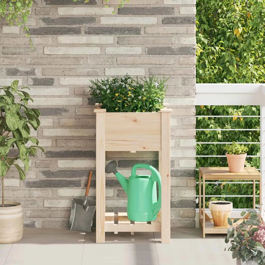 vidaXL Градинска саксия Бежово 45 x 45 x 765 см Солидно ела дърво