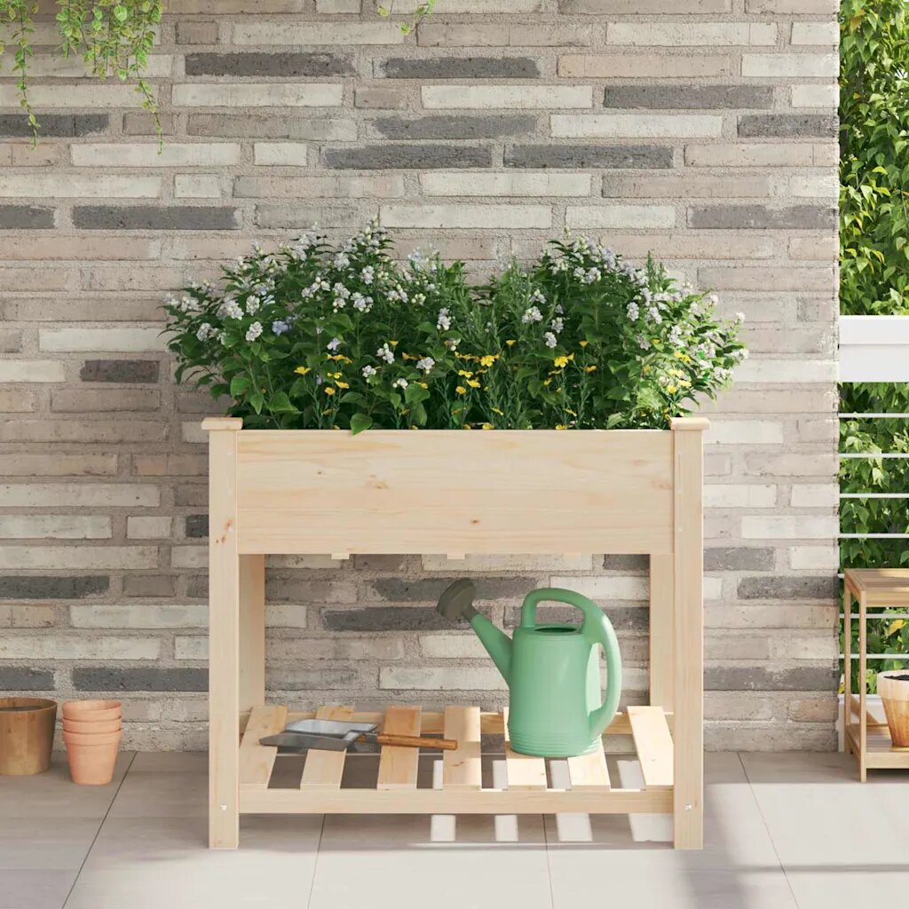 vidaXL Градинска саксия Бежово 90 x 90 x 765 см Солидно ела дърво