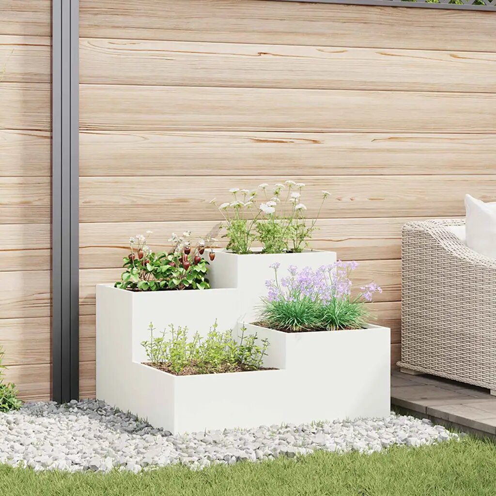 vidaXL Градинска саксия Бяло 100 x 100 x 60 см Стомана