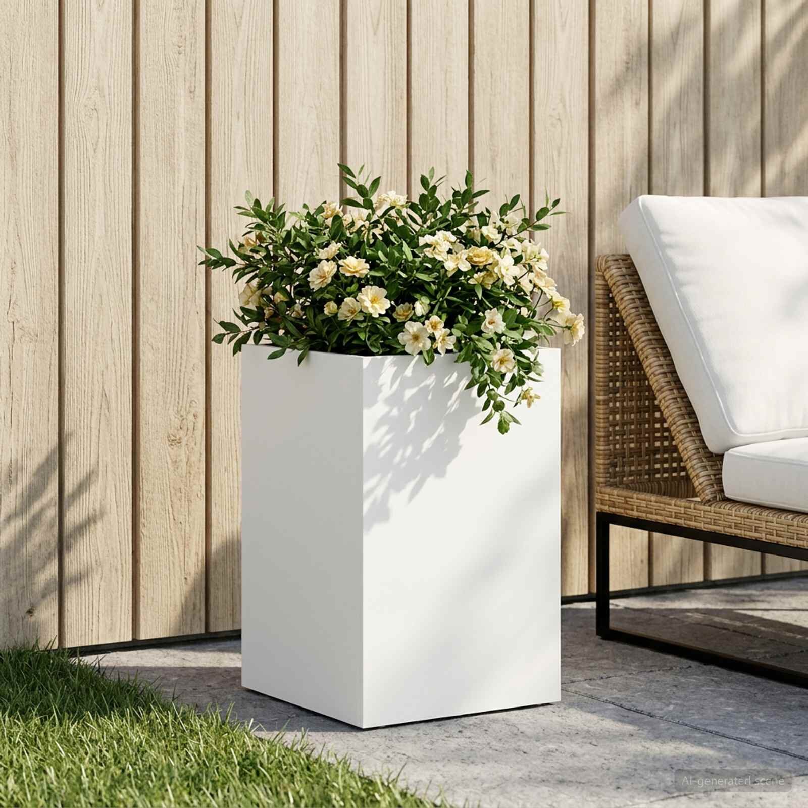 vidaXL Градинска саксия Бяло 30 x 30 x 50 cm Студено валцована стомана
