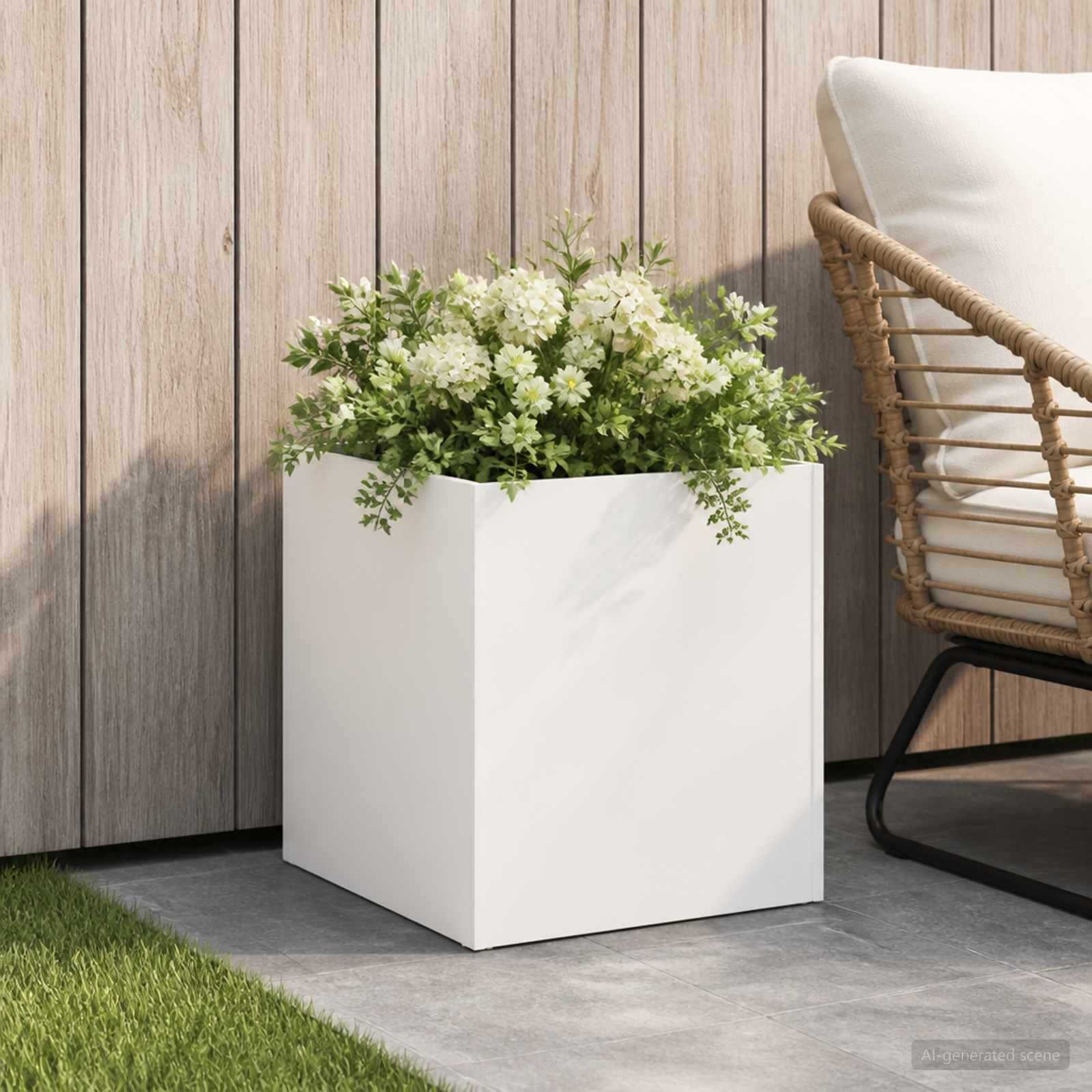 vidaXL Градинска саксия Бяло 35 x 35 x 35 cm Студено валцована стомана