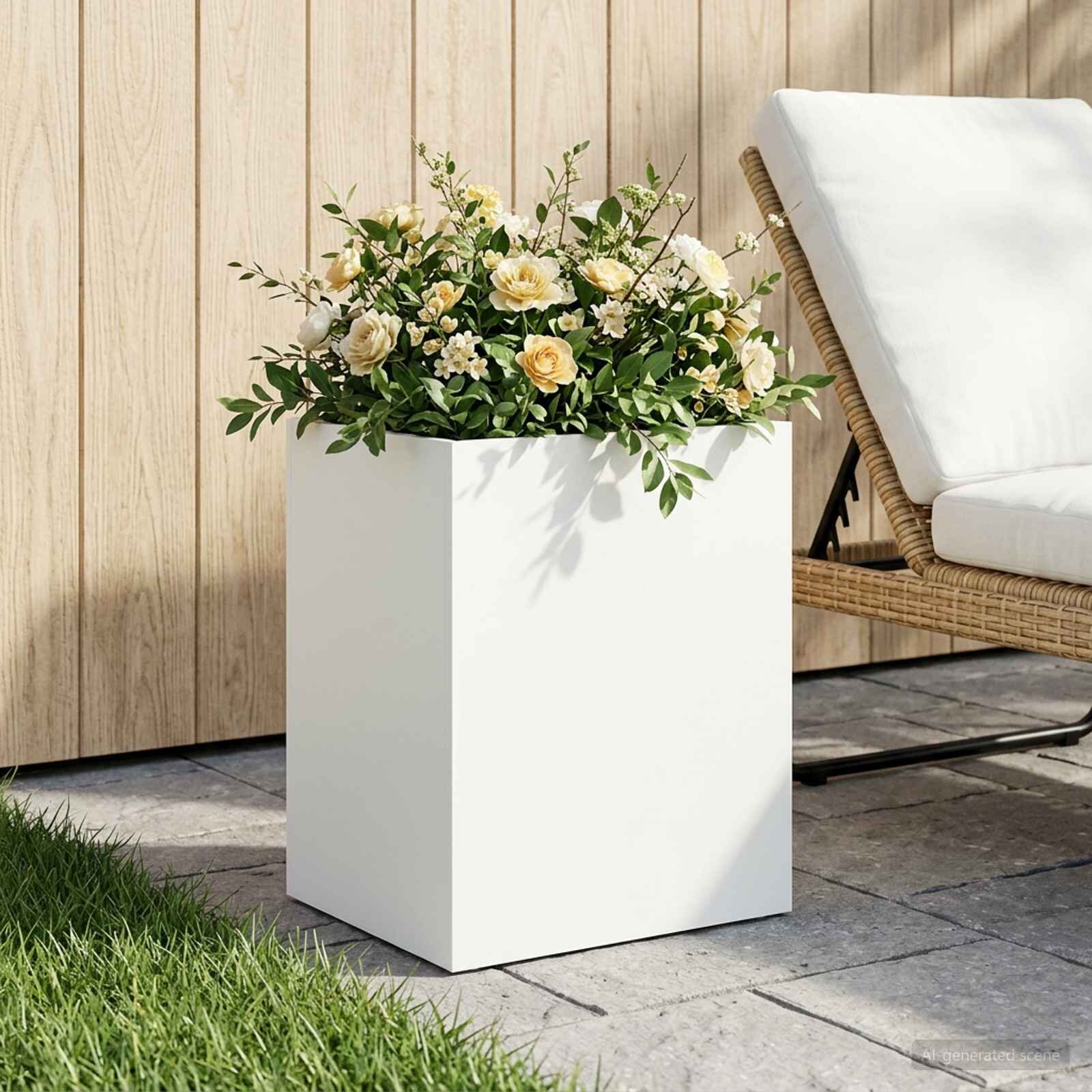 vidaXL Градинска саксия Бяло 40 x 30 x 50 cm Студено валцована стомана