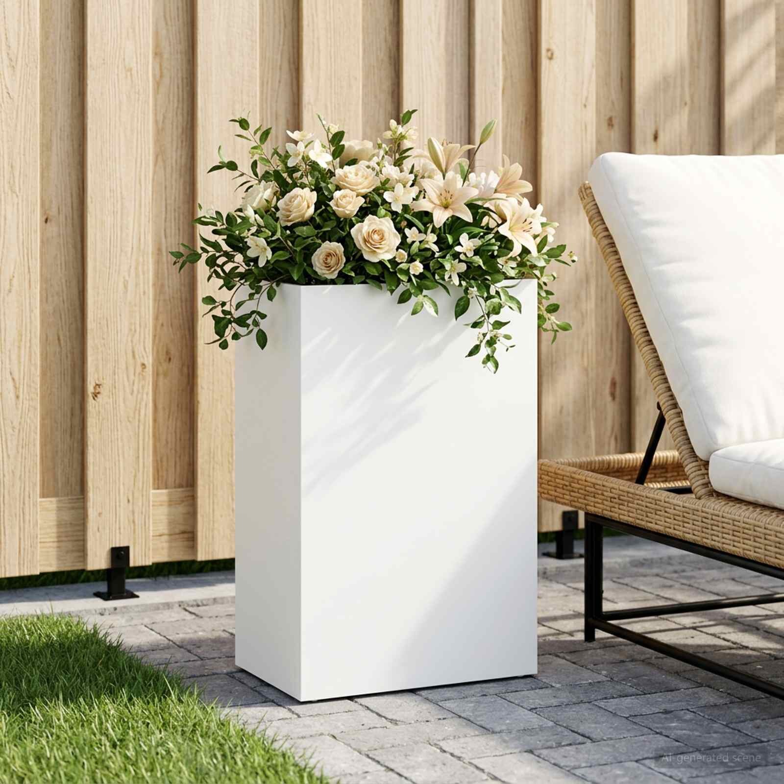 vidaXL Градинска саксия Бяло 40 x 30 x 75 cm Студено валцована стомана