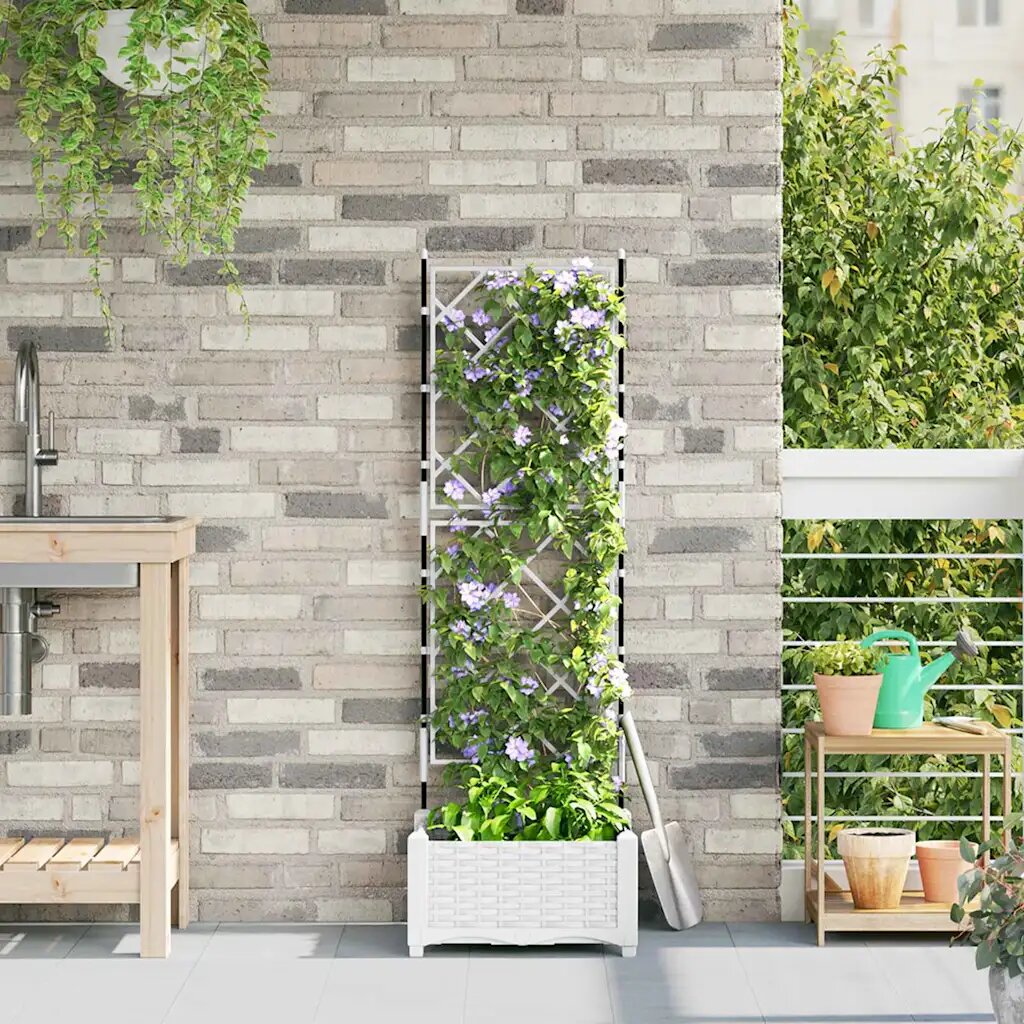 vidaXL Градинска саксия Бяло 40 x 40 x 1255 см ПП