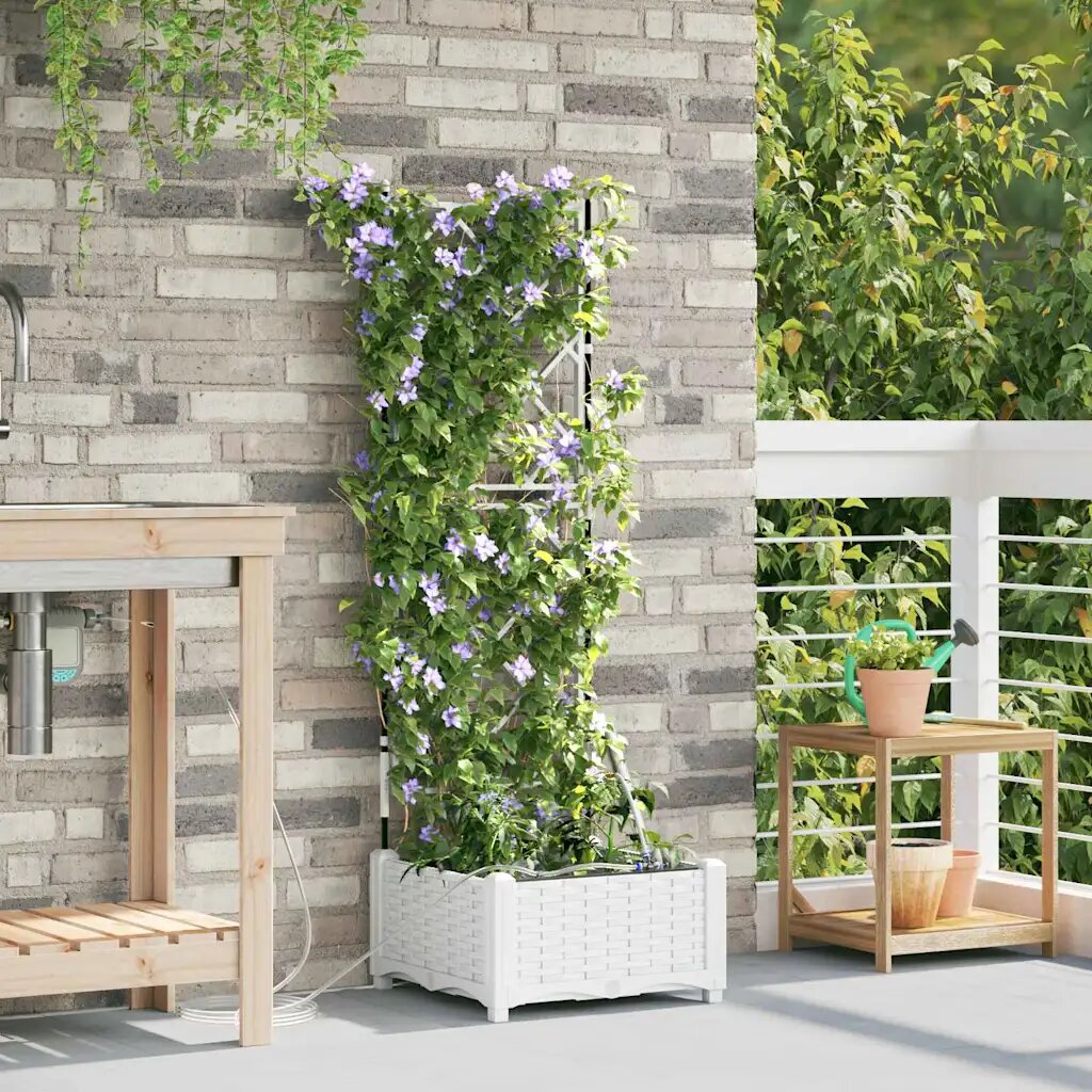 vidaXL Градинска саксия Бяло 40 x 40 x 126 см ПП