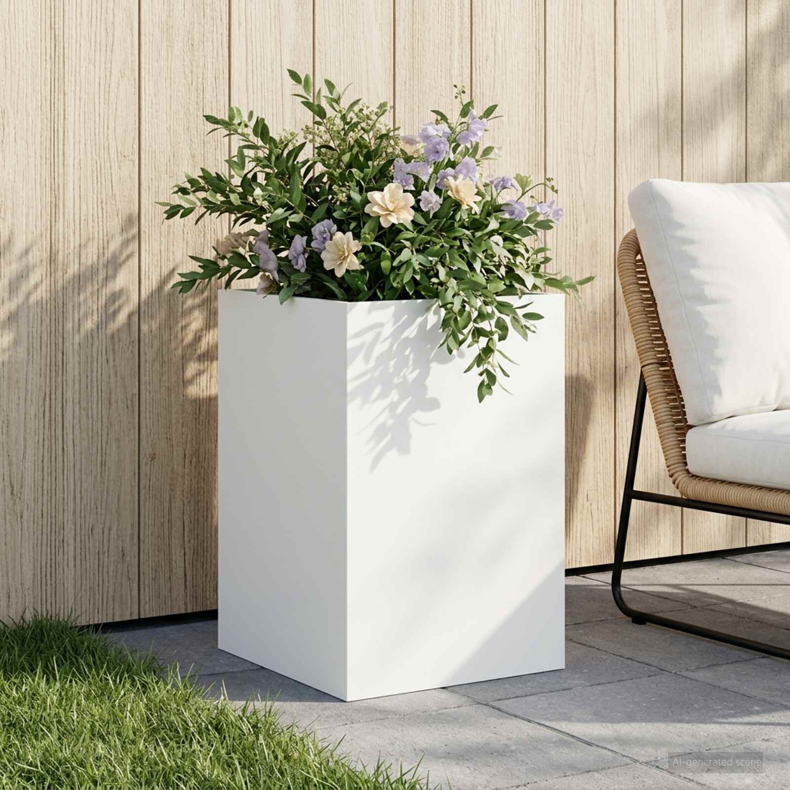 vidaXL Градинска саксия Бяло 40 x 40 x 60 cm Студено валцована стомана