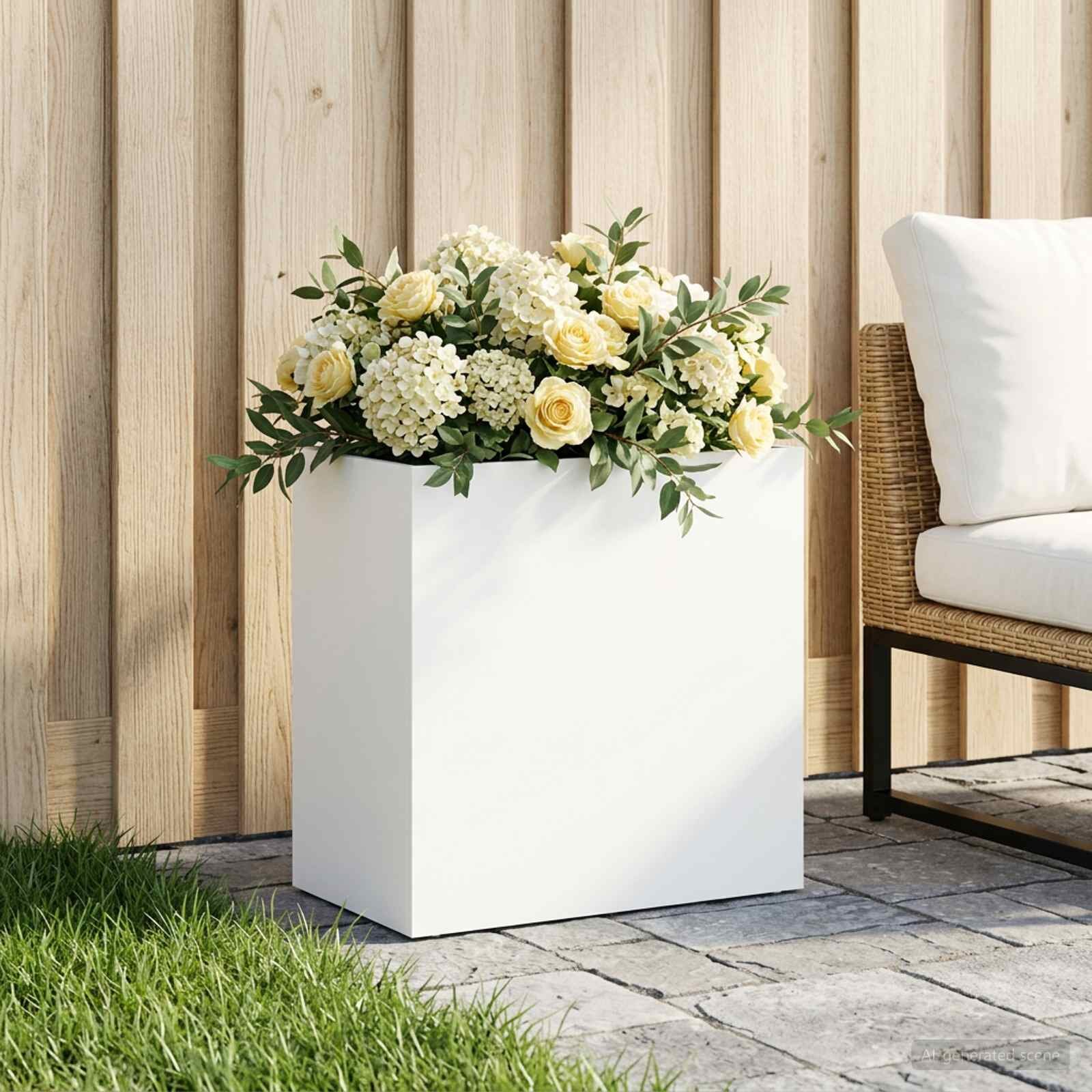 vidaXL Градинска саксия Бяло 50 x 30 x 40 см Студено валцована стомана