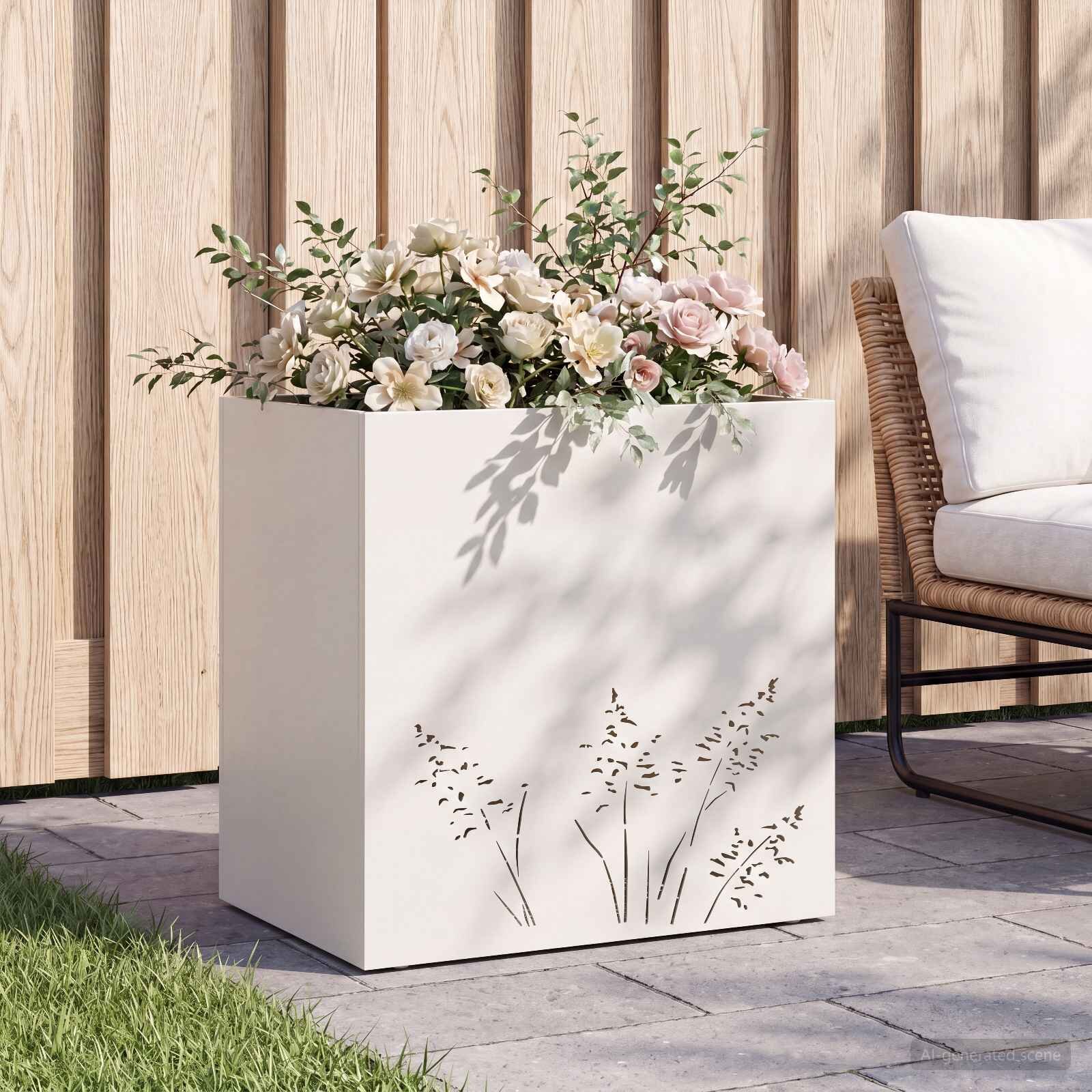 vidaXL Градинска саксия Бяло 50 x 30 x 49 см Студено валцована стомана