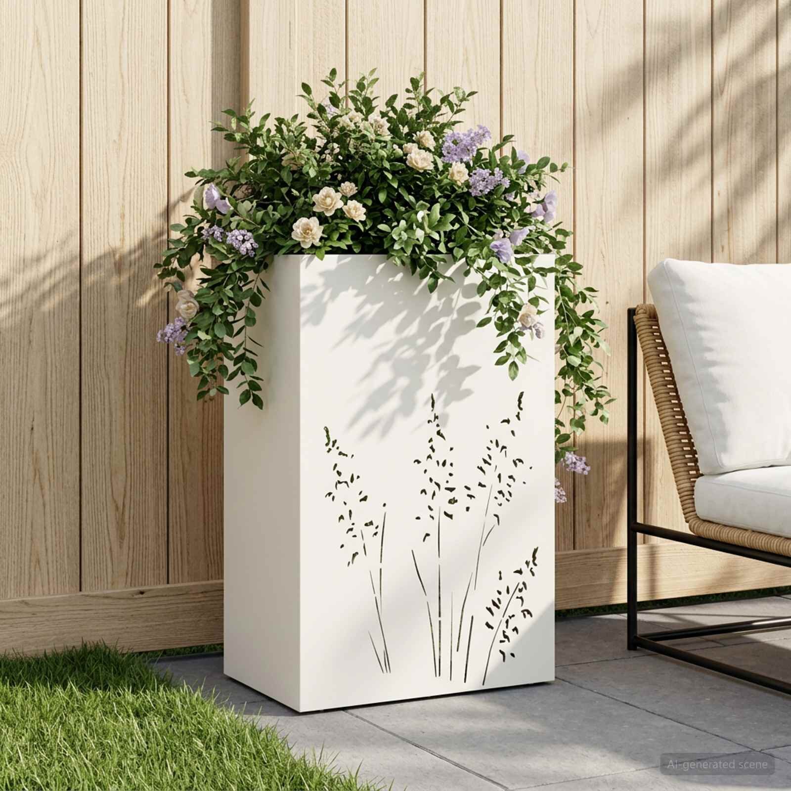 vidaXL Градинска саксия Бяло 50 x 30 x 75 см Студено валцована стомана