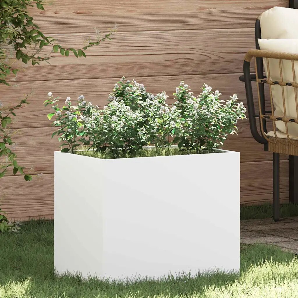 vidaXL Градинска саксия Бяло 50 x 32 x 40 см Студено валцована стомана