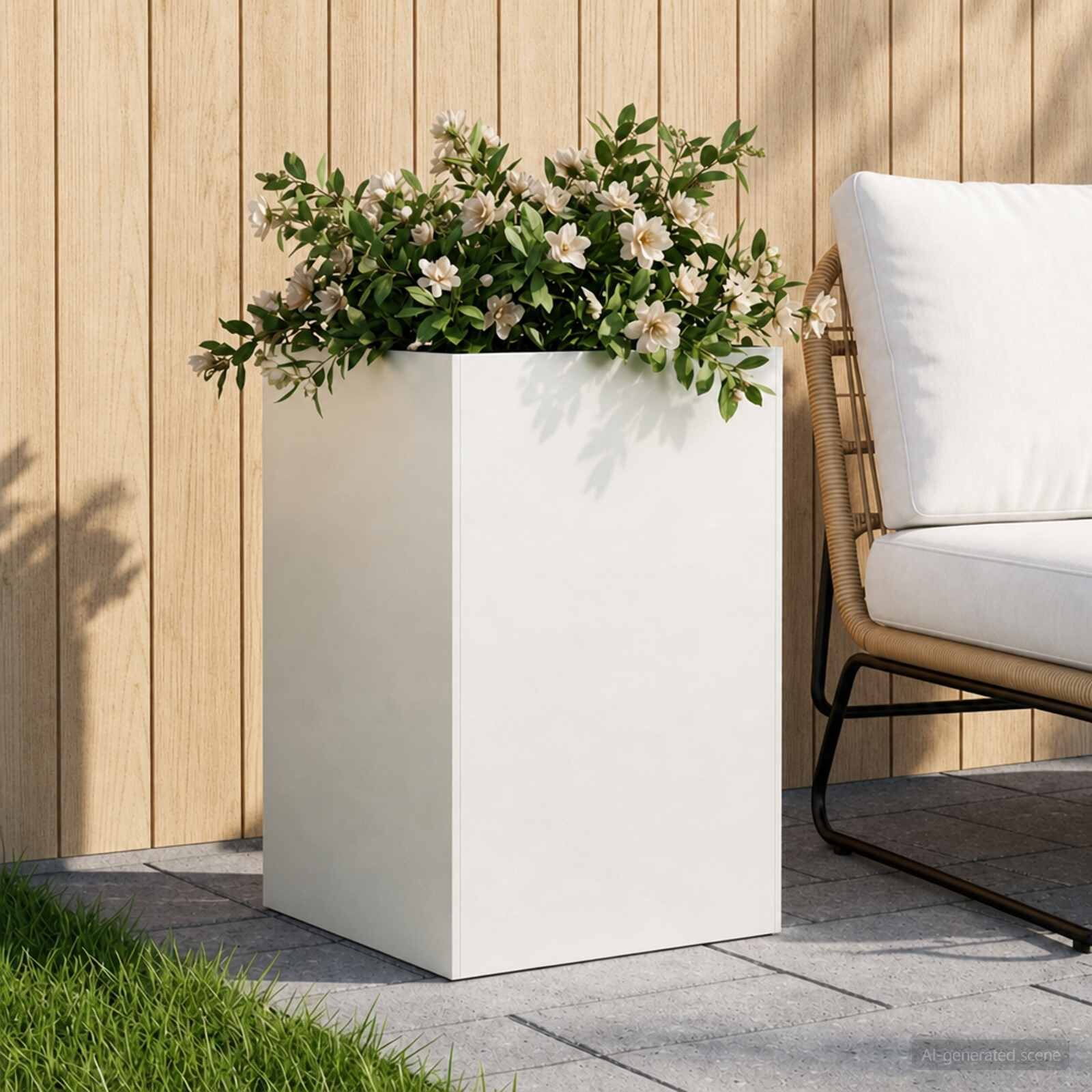 vidaXL Градинска саксия Бяло 50 x 50 x 75 cm Студено валцована стомана