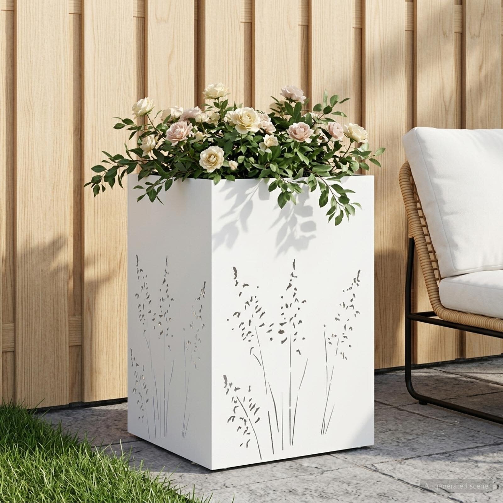 vidaXL Градинска саксия Бяло 50 x 50 x 75 cm Студено валцована стомана