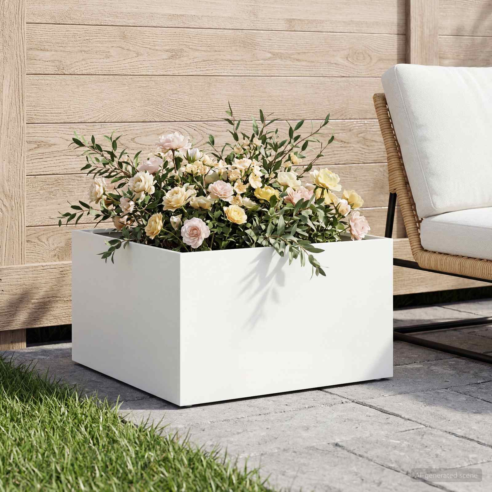 vidaXL Градинска саксия Бяло 60 x 60 x 30 cm Студено валцована стомана