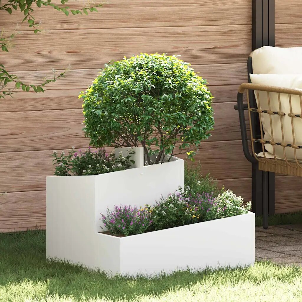 vidaXL Градинска саксия Бяло 60 x 60 x 50 см Студено валцована стомана