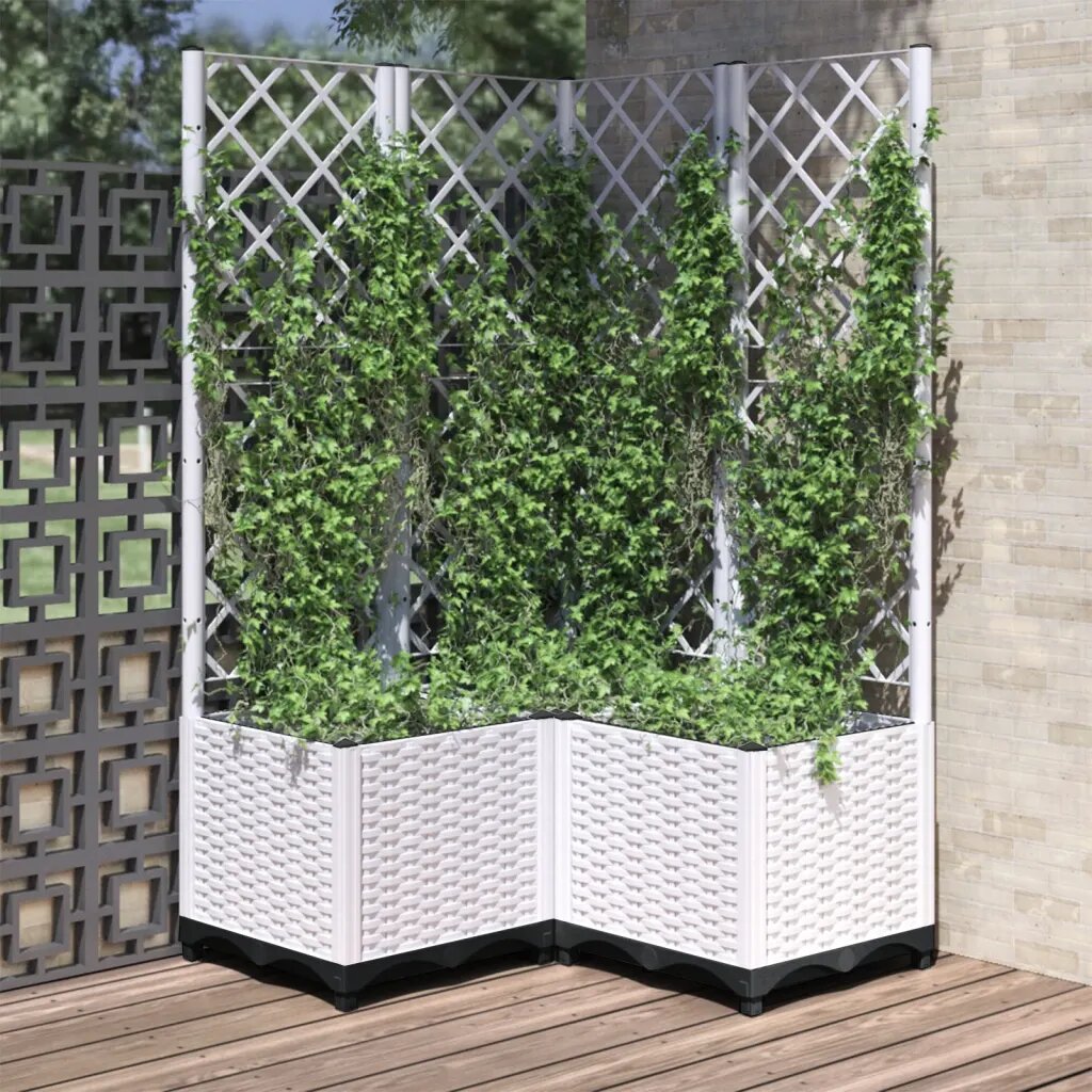 vidaXL Градинска саксия Бяло 80 x 80 x 136 cm