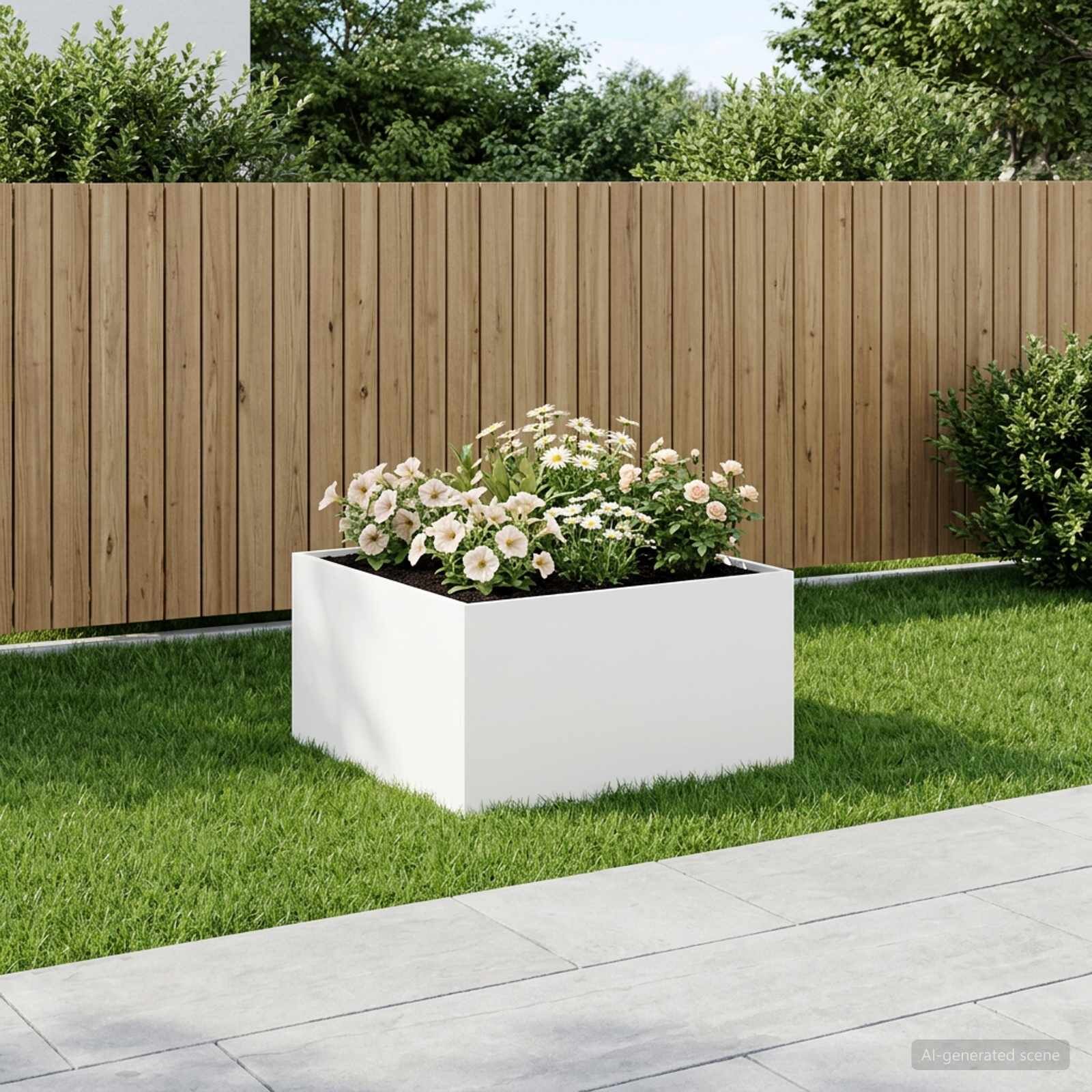 vidaXL Градинска саксия Бяло 80 x 80 x 40 cm Студено валцована стомана