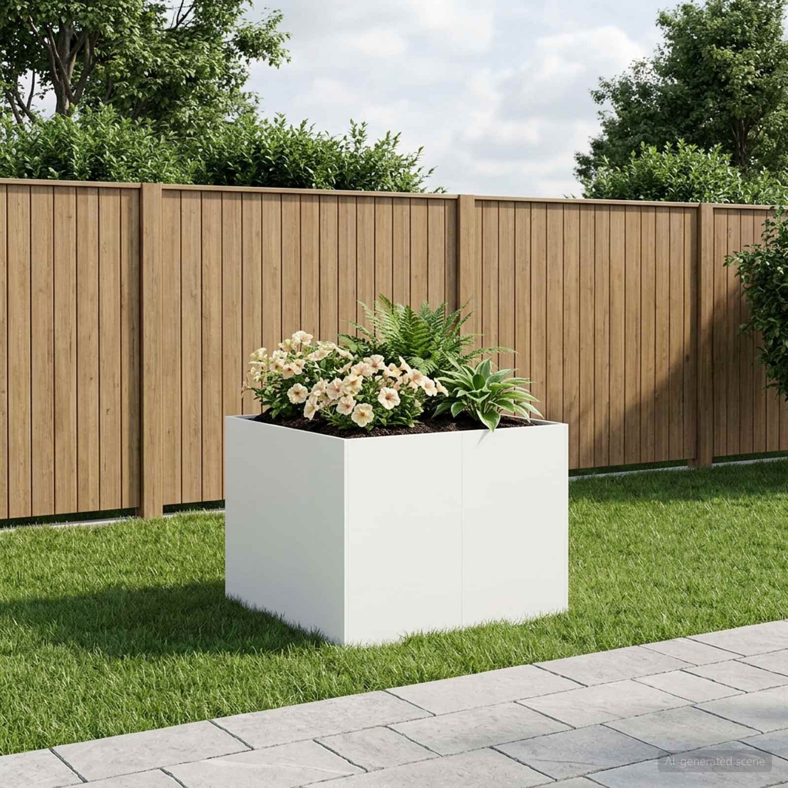 vidaXL Градинска саксия Бяло 80 x 80 x 60 см Студено валцована стомана