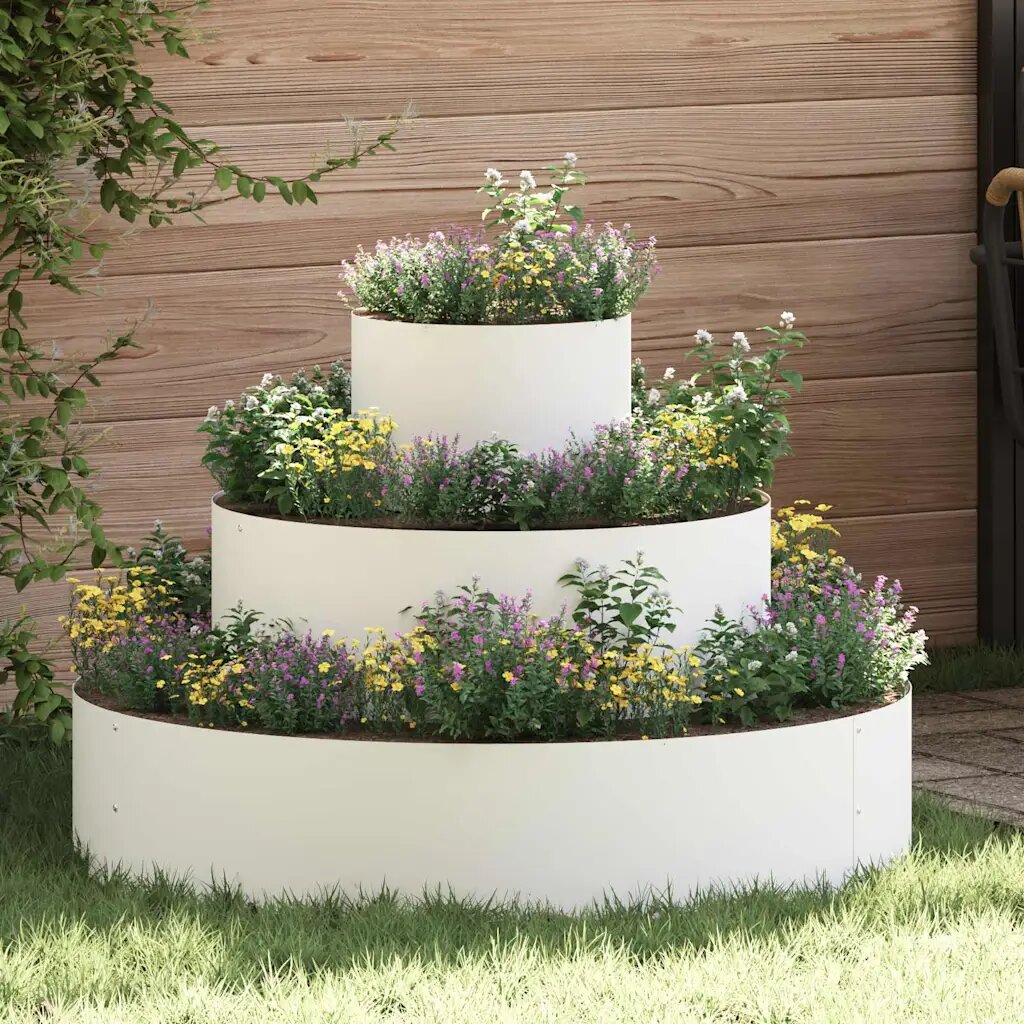 vidaXL Градинска саксия Бяло 90 x 90 x 20 см Студено валцована стомана