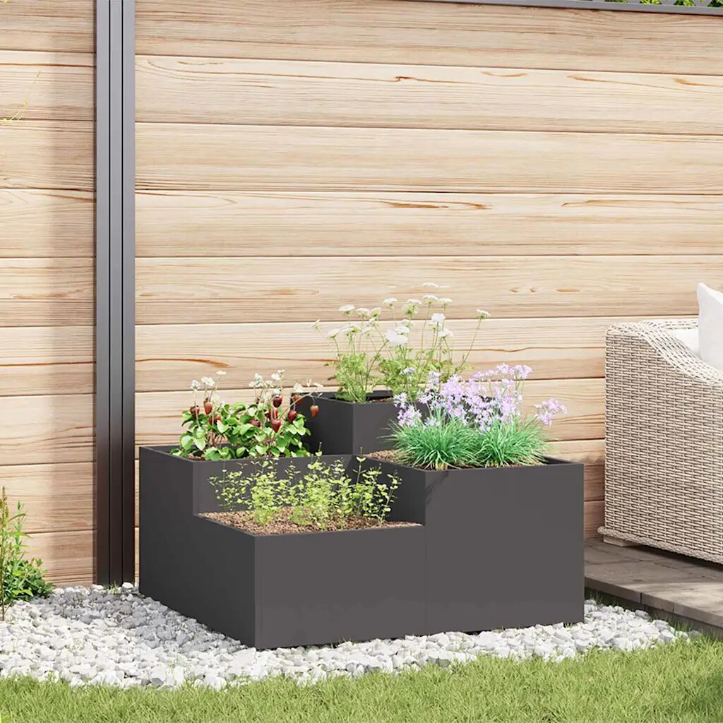 vidaXL Градинска саксия Черно 100 x 100 x 48 см Стомана