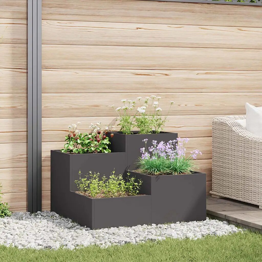vidaXL Градинска саксия Черно 100 x 100 x 60 см Стомана
