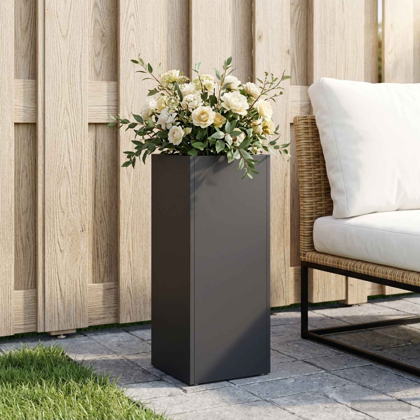 vidaXL Градинска саксия Черно 20 x 20 x 40 см