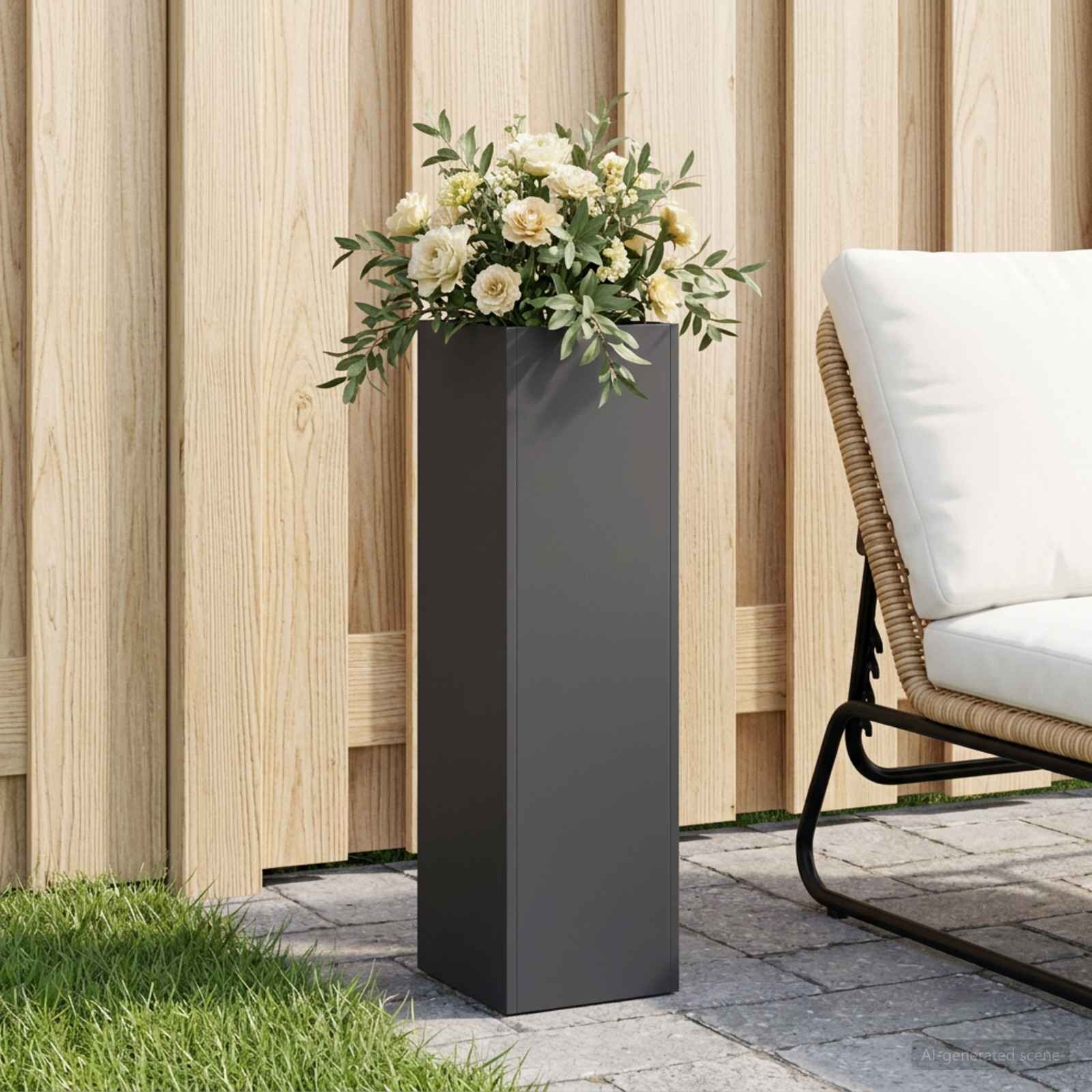 vidaXL Градинска саксия Черно 20 x 20 x 75 см