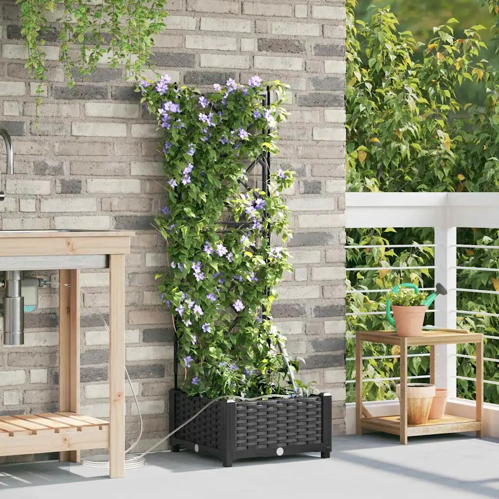 vidaXL Градинска саксия Черно 40 x 40 x 126 см ПП