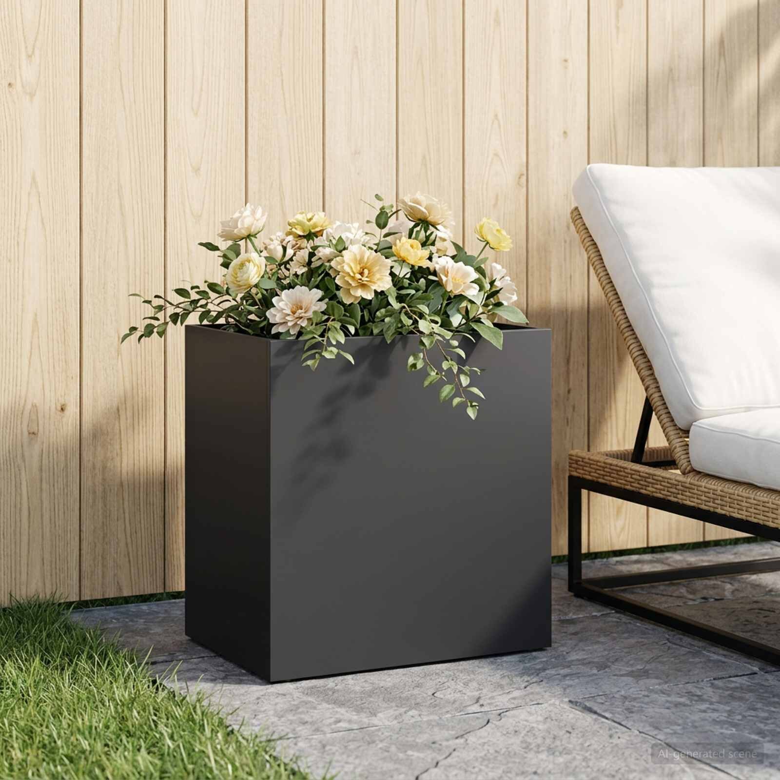 vidaXL Градинска саксия Черно 50 x 30 x 40 см