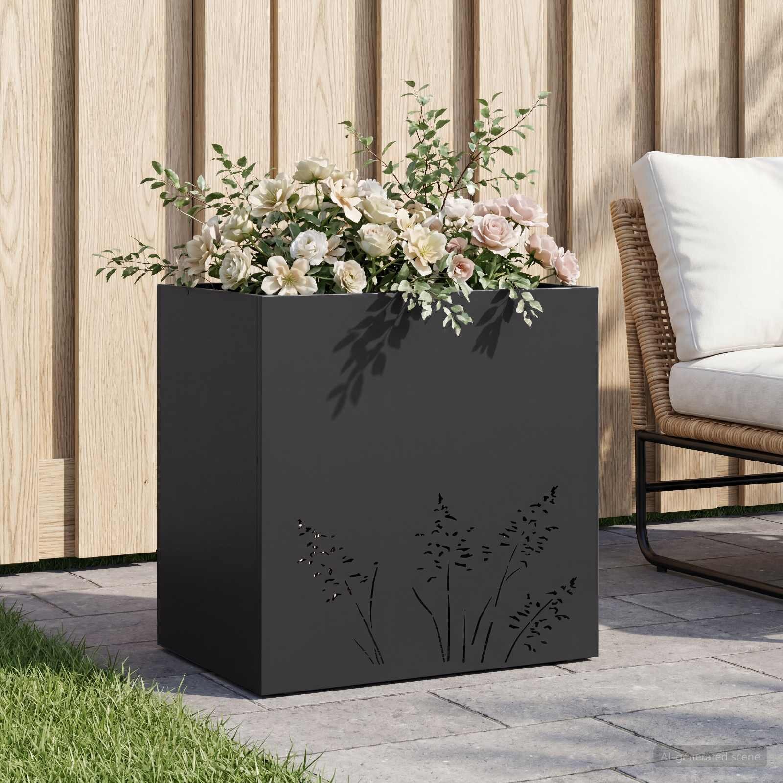 vidaXL Градинска саксия Черно 50 x 30 x 49 см