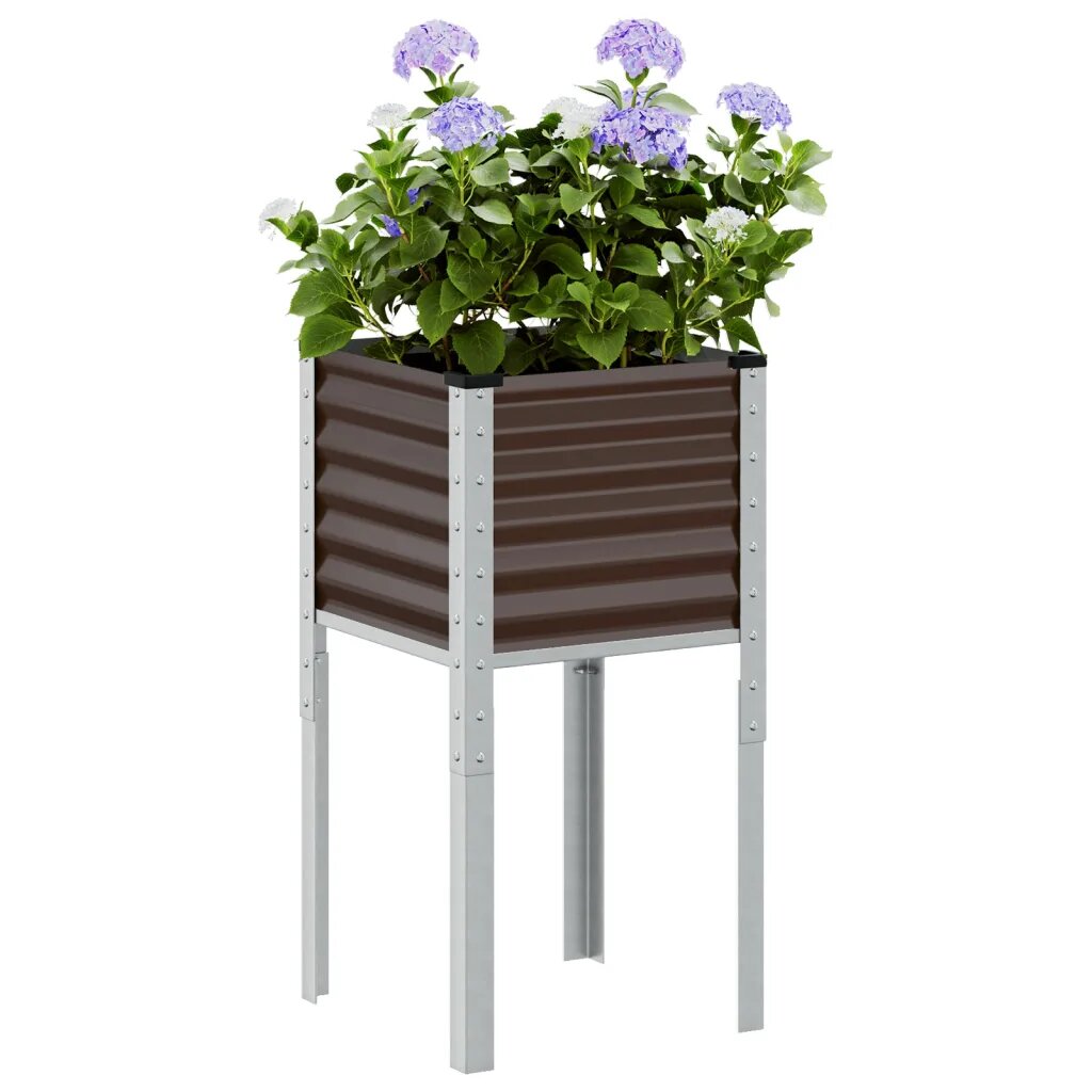 vidaXL Градинска саксия кафява 45x45x88 см стомана