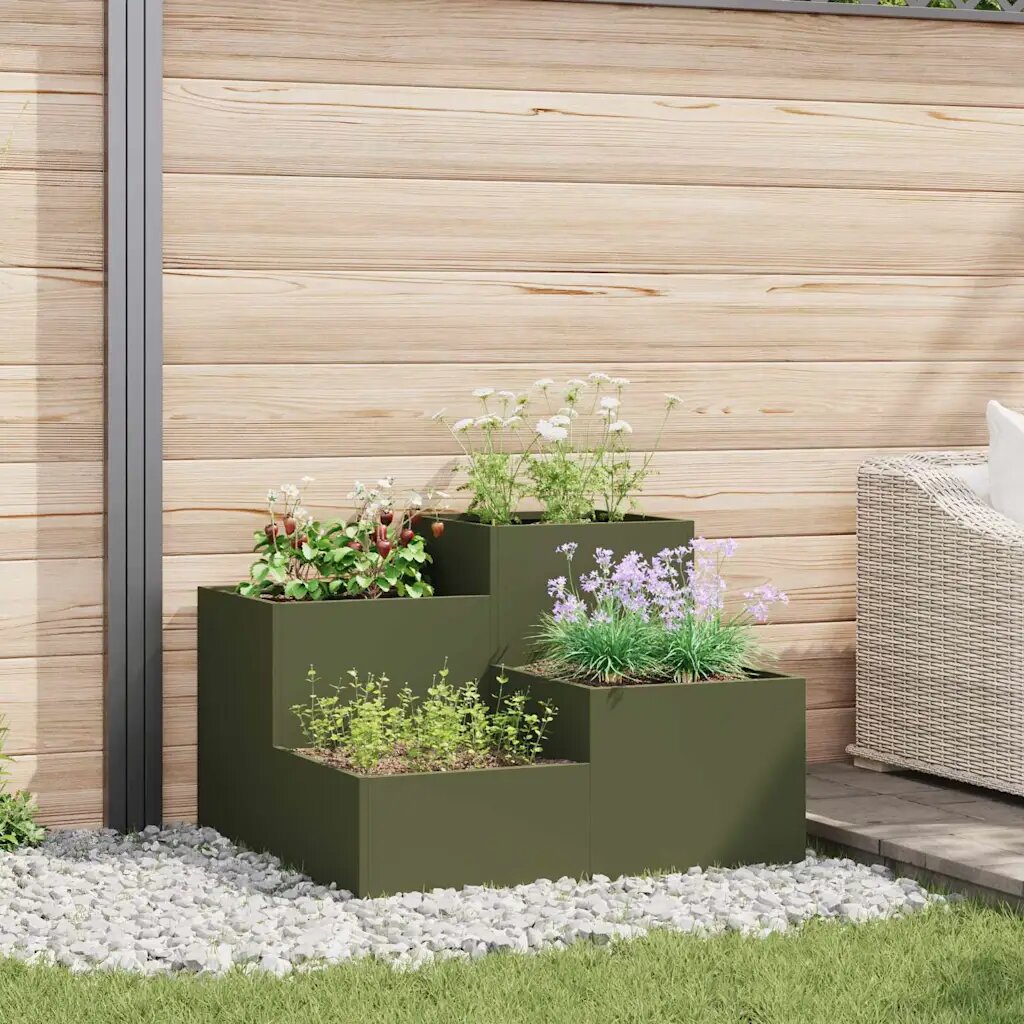 vidaXL Градинска саксия Маслиненозелен 80 x 80 x 60 см Стомана