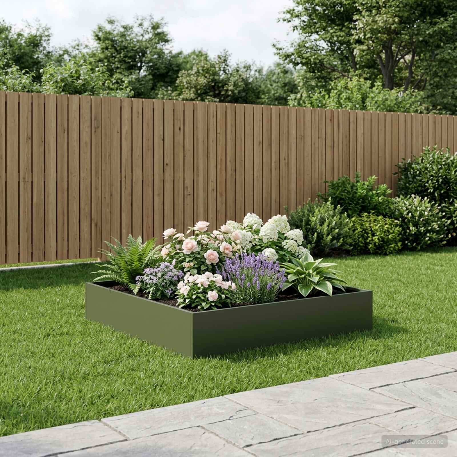 vidaXL Градинска саксия Маслиненозелено 100 x 100 x 20 cm