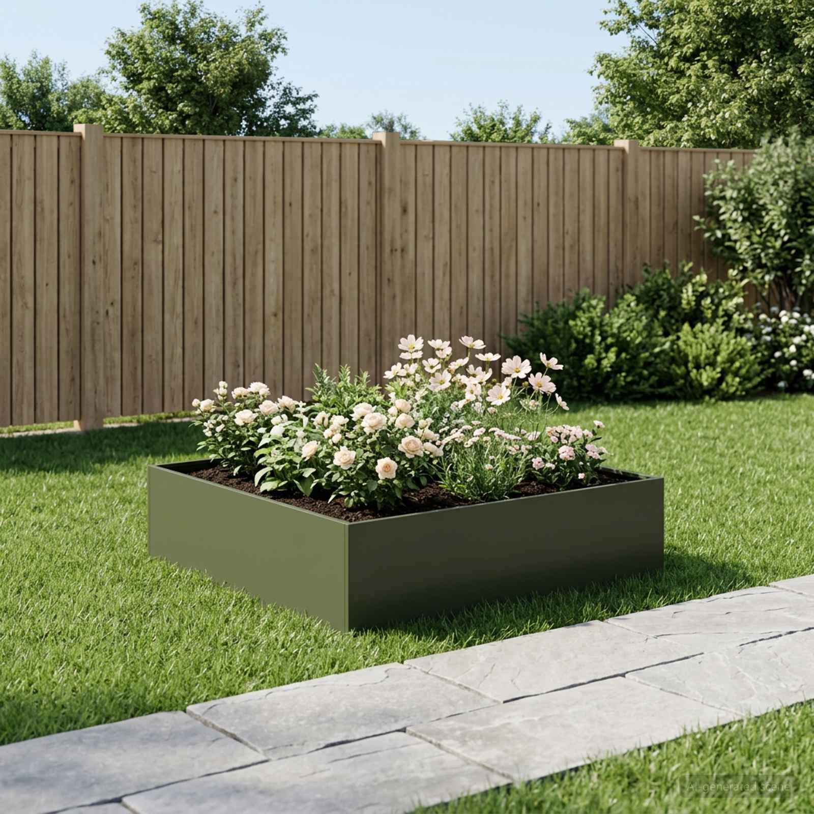 vidaXL Градинска саксия Маслиненозелено 100 x 100 x 30 cm