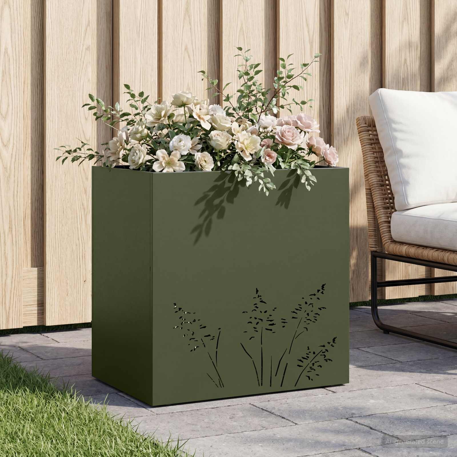 vidaXL Градинска саксия Маслиненозелено 50 x 30 x 49 см