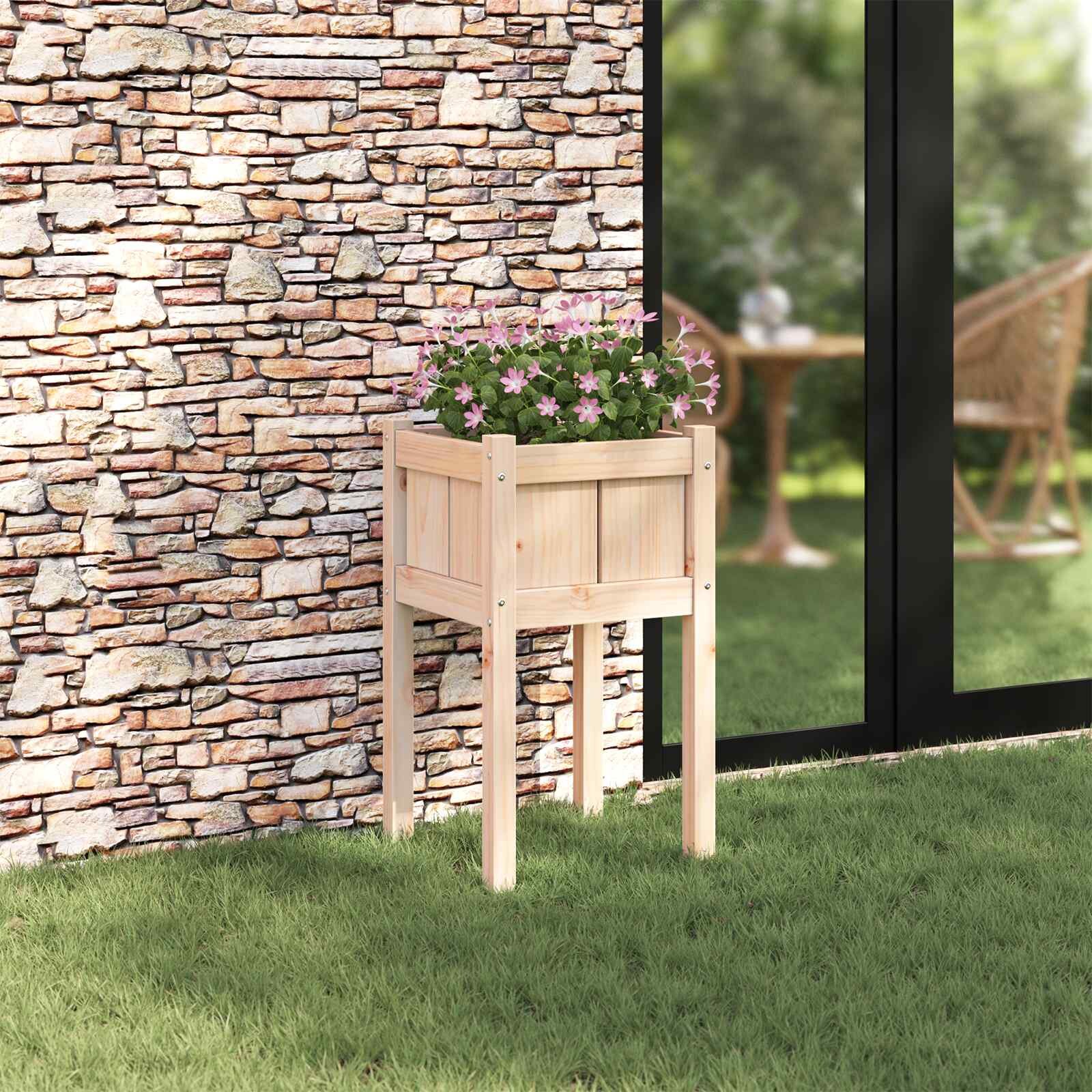 vidaXL Градинска саксия Природа 40 x 40 x 70 см Солидно борово дърво