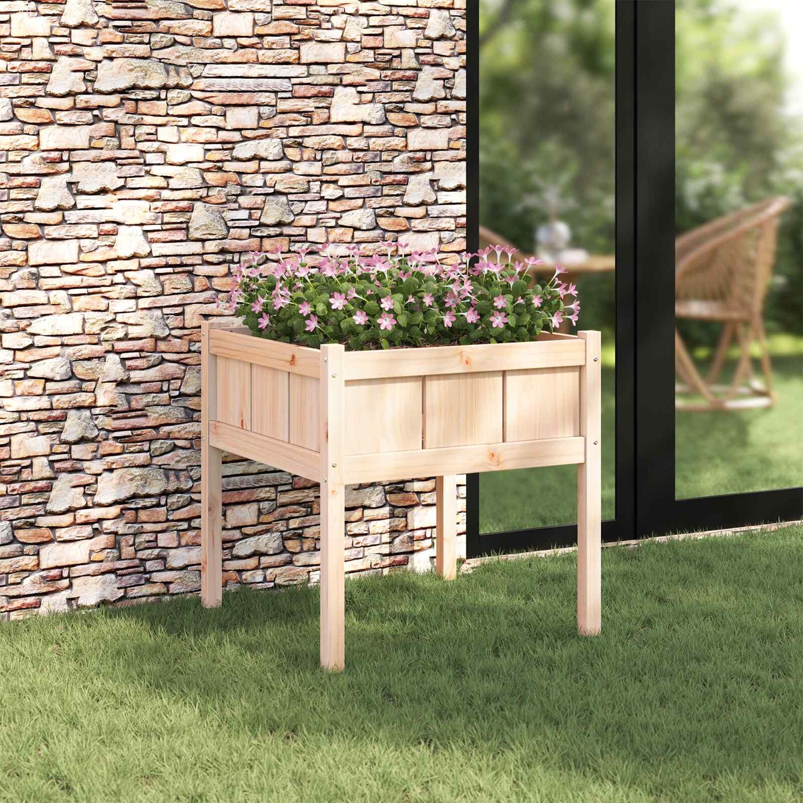vidaXL Градинска саксия Природа 70 x 70 x 70 cm Солидно борово дърво
