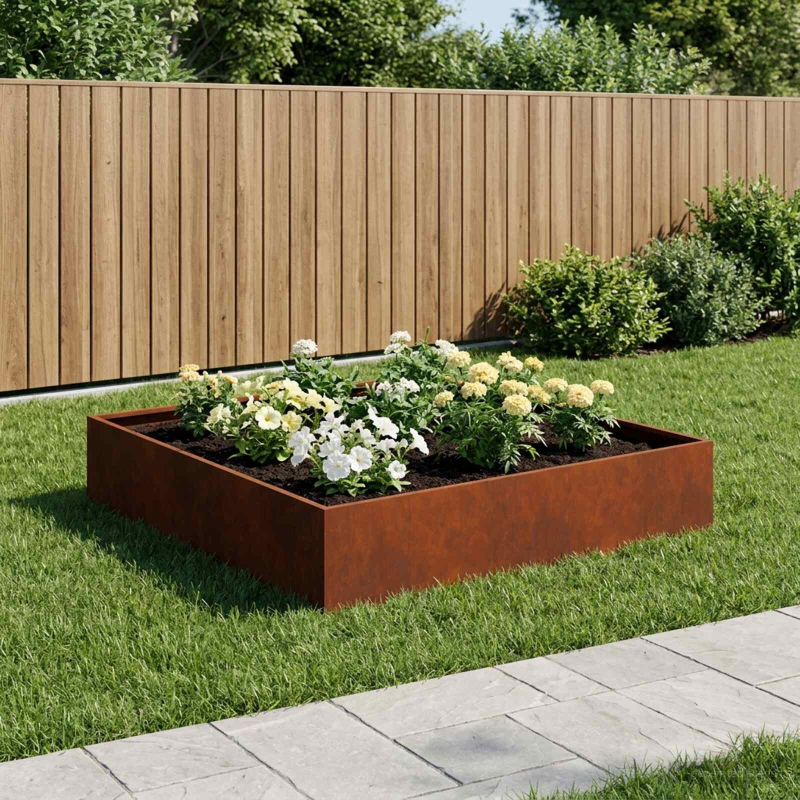 vidaXL Градинска саксия Ръждясало 100 x 100 x 20 cm Кортенова стомана