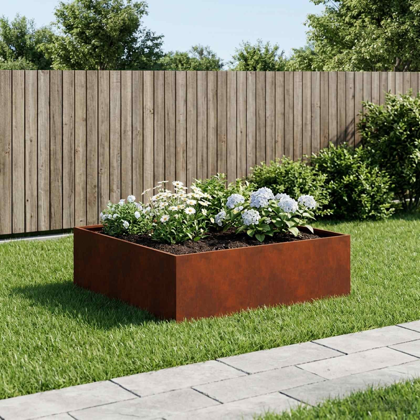 vidaXL Градинска саксия Ръждясало 100 x 100 x 30 cm Кортенова стомана