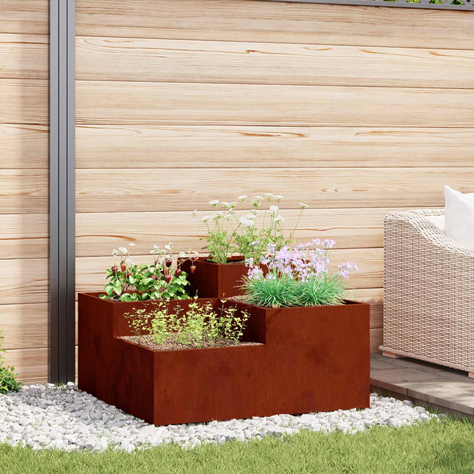 vidaXL Градинска саксия Ръждясало 100 x 100 x 48 см Патинираща стомана