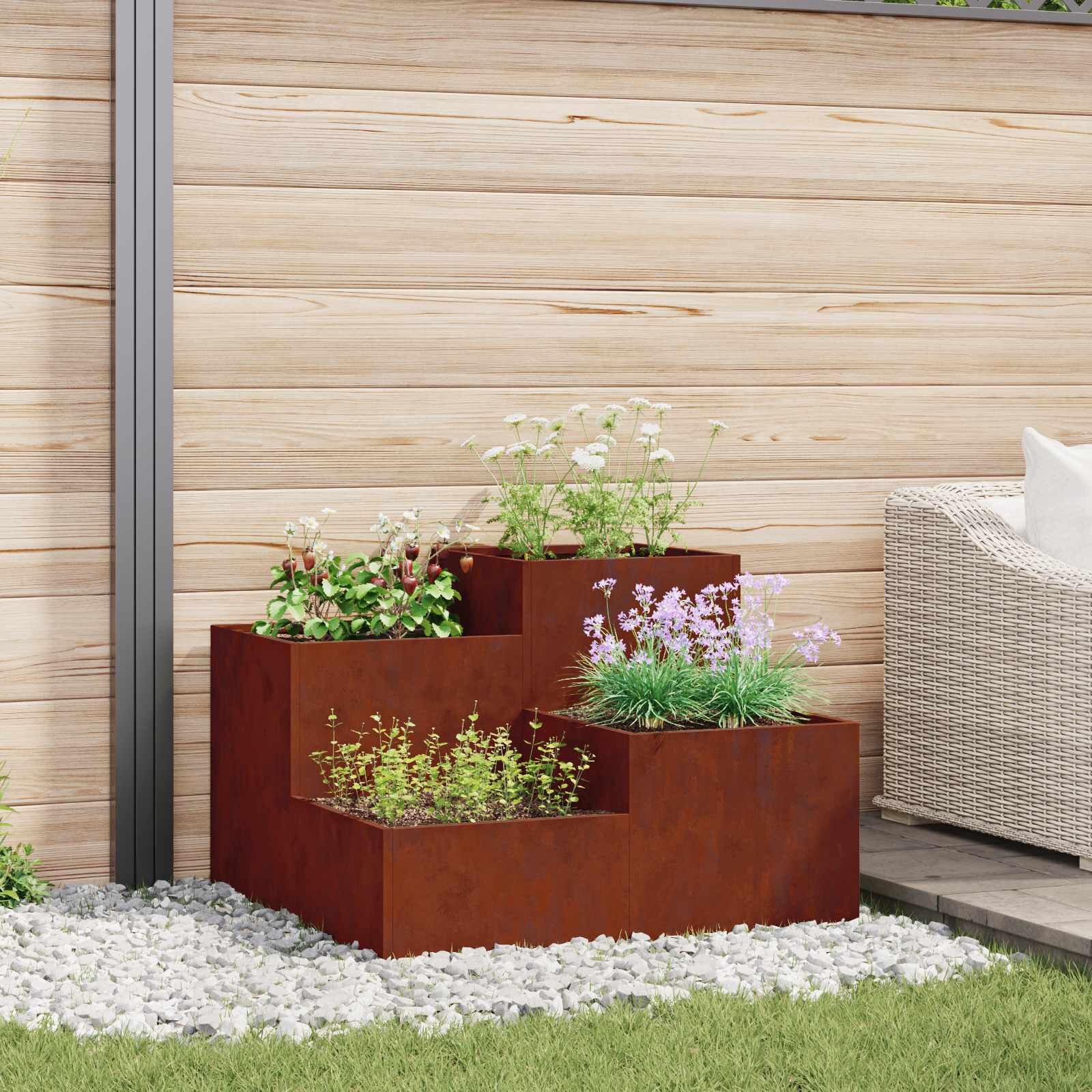vidaXL Градинска саксия Ръждясало 100 x 100 x 60 см Патинираща стомана