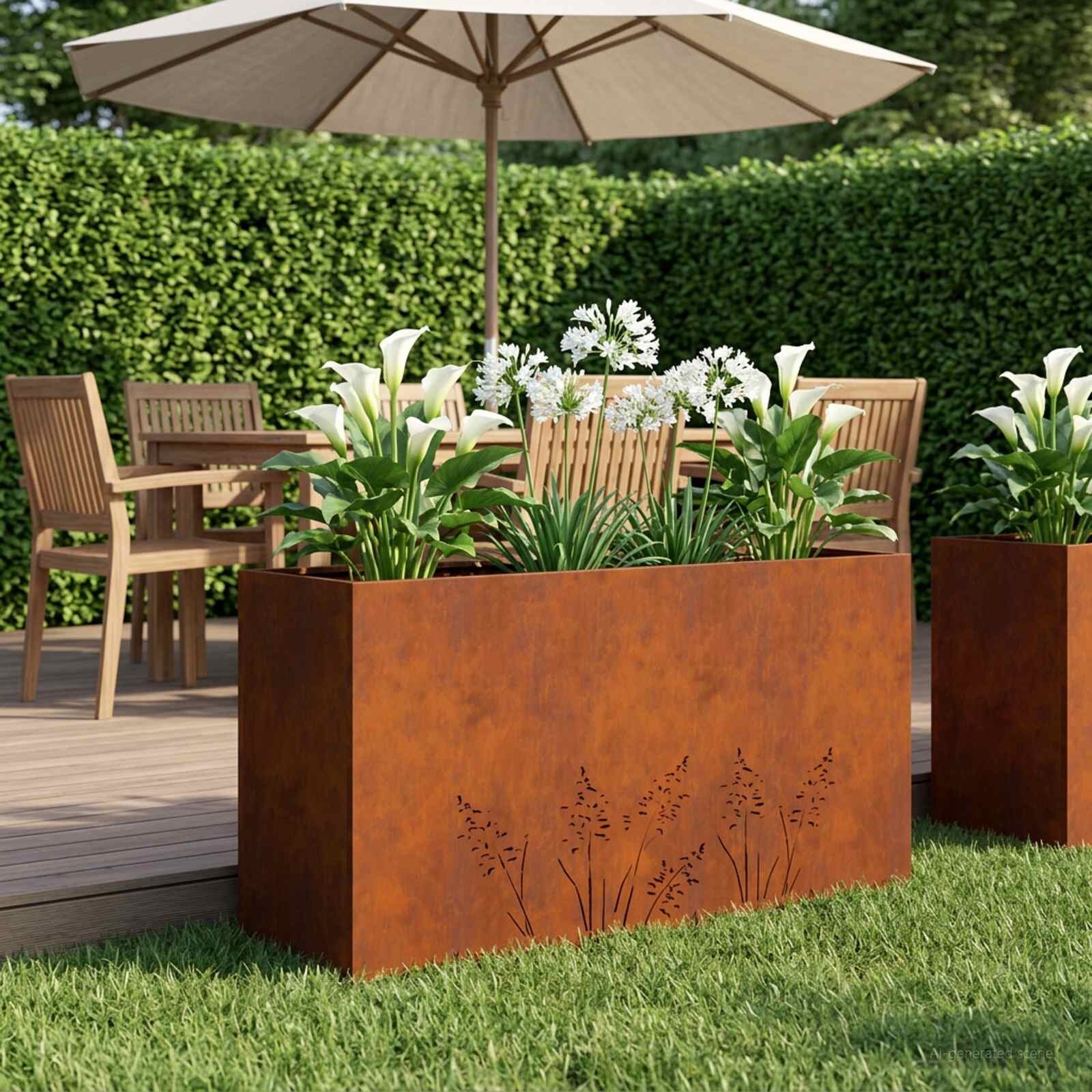 vidaXL Градинска саксия Ръждясало 100 x 30 x 49 см Кортенова стомана