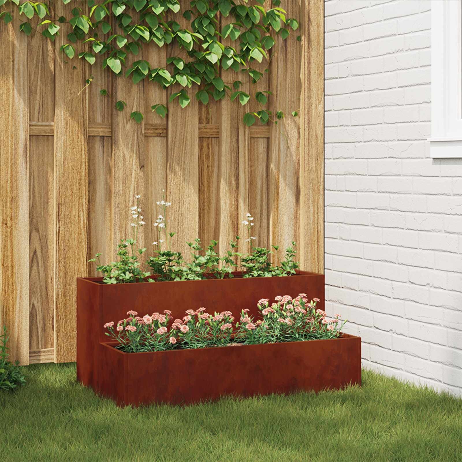 vidaXL Градинска саксия Ръждясало 100 x 60 x 45 см Патинираща стомана
