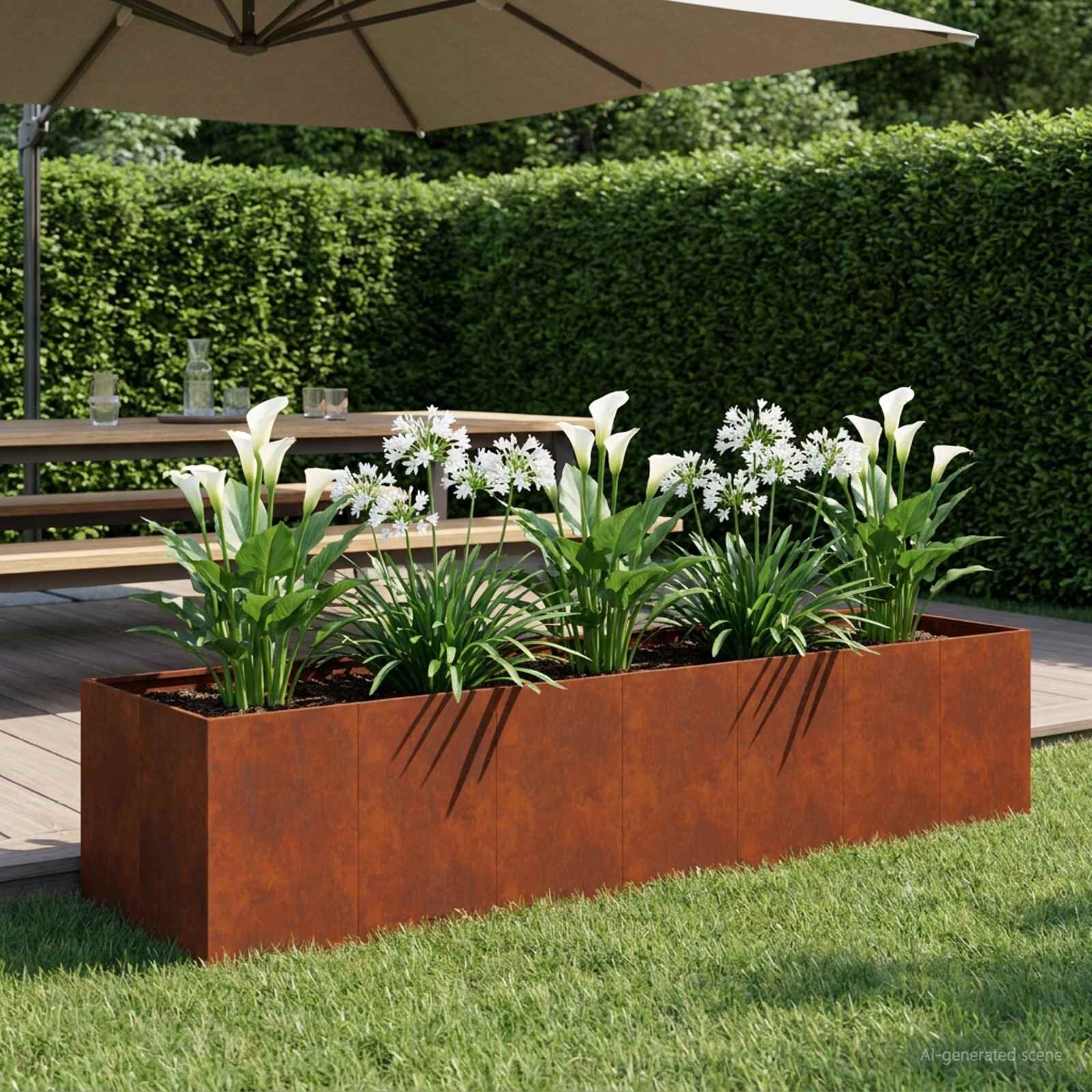vidaXL Градинска саксия Ръждясало 280 x 80 x 60 см Кортенова стомана