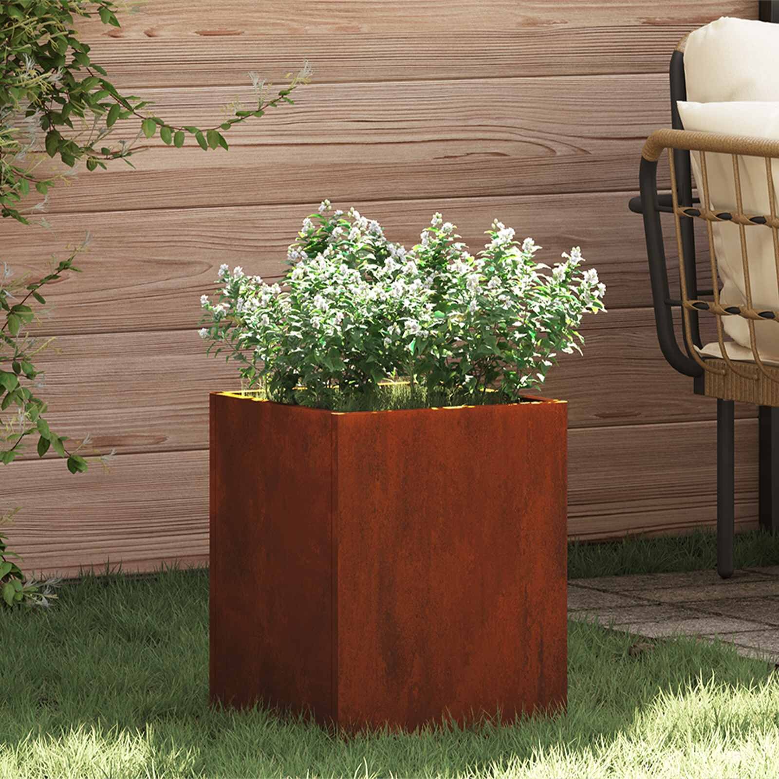 vidaXL Градинска саксия Ръждясало 32 x 32 x 40 см Патинираща стомана