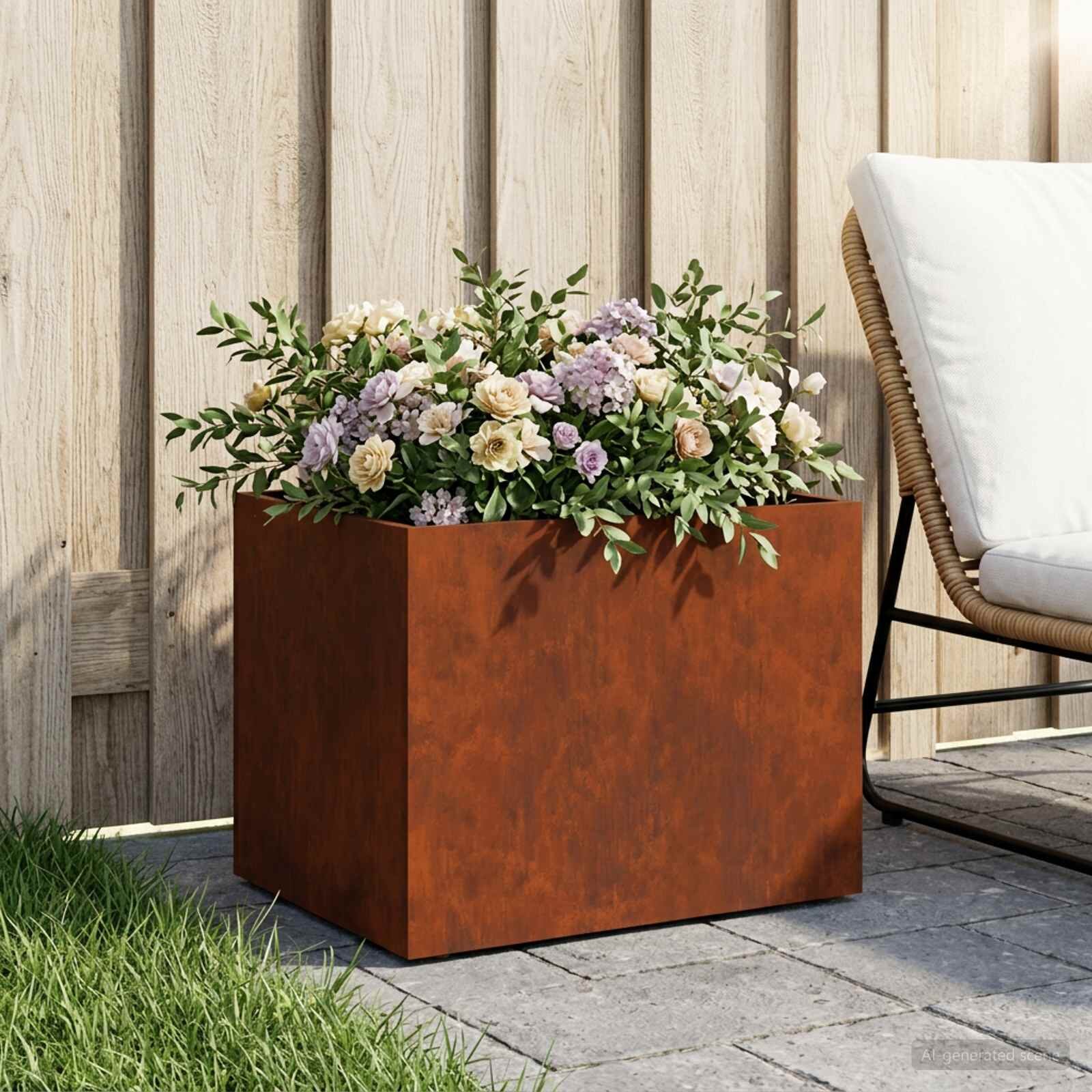vidaXL Градинска саксия Ръждясало 40 x 30 x 30 см Кортенова стомана