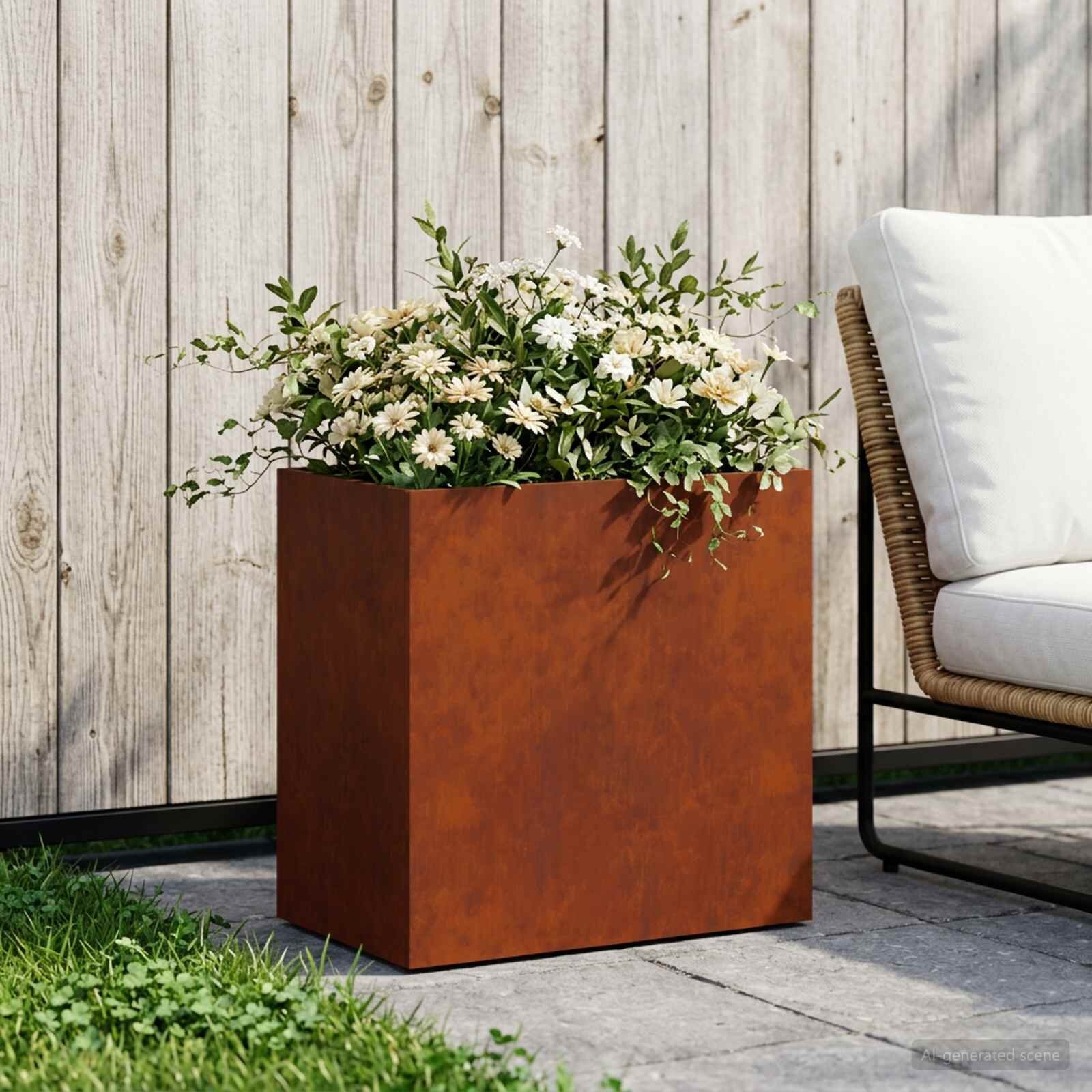 vidaXL Градинска саксия Ръждясало 50 x 30 x 40 см Кортенова стомана