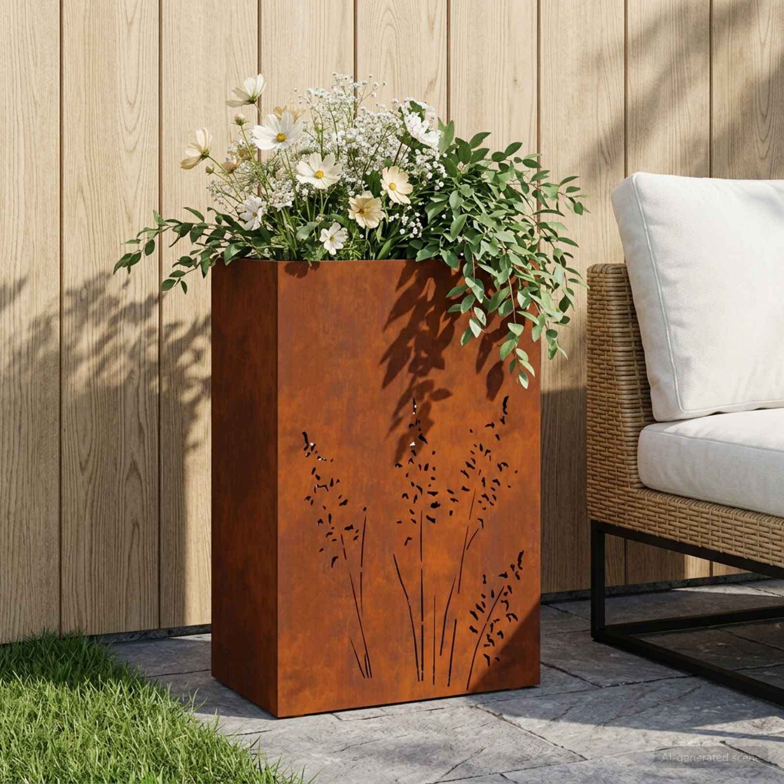 vidaXL Градинска саксия Ръждясало 50 x 30 x 75 см Кортенова стомана