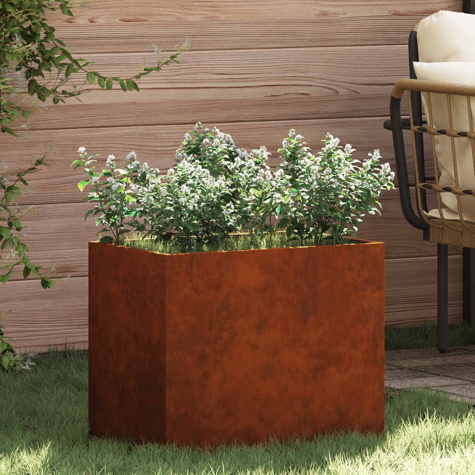 vidaXL Градинска саксия Ръждясало 50 x 32 x 40 см Патинираща стомана