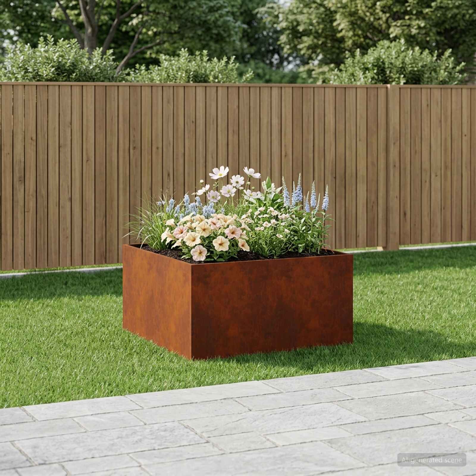 vidaXL Градинска саксия Ръждясало 80 x 80 x 40 cm Кортенова стомана