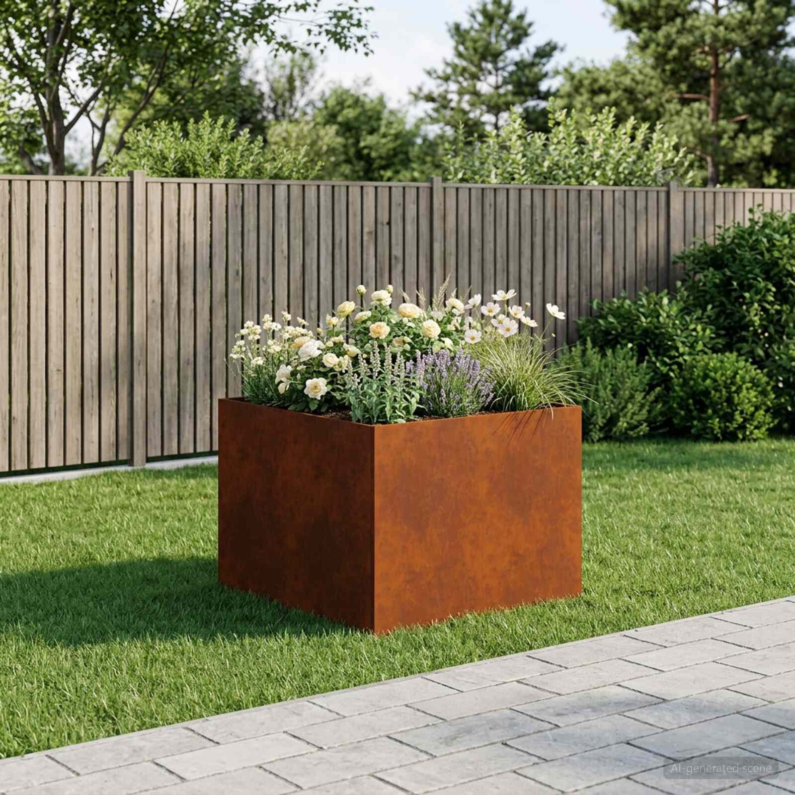 vidaXL Градинска саксия Ръждясало 80 x 80 x 60 см Кортенова стомана